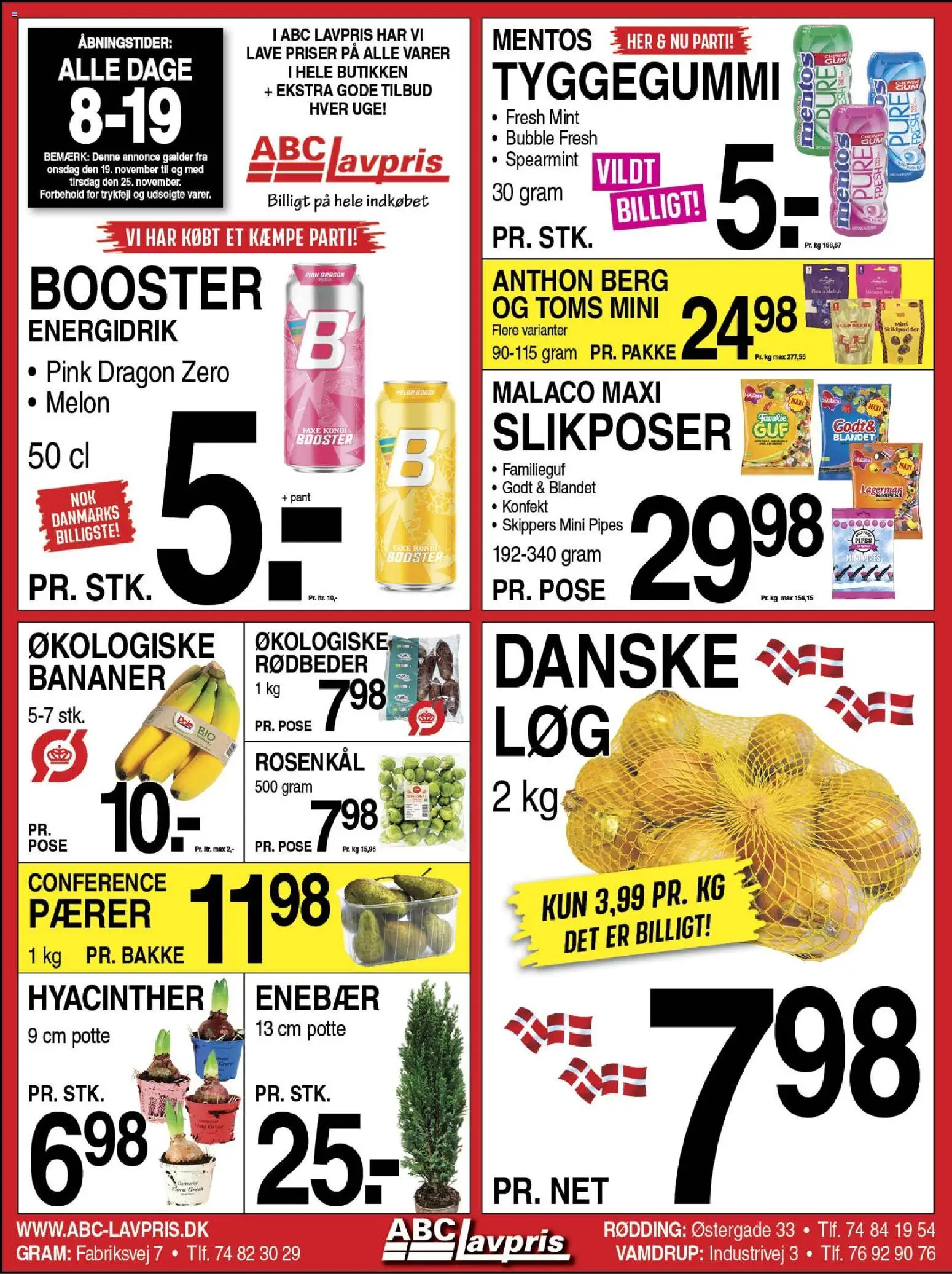 Abc Lavpris tilbudsavis – gyldig fra 19.11.2025 | Side: 1 | Produkter: Bananer, Rødbeder, Rosenkål, Pærer