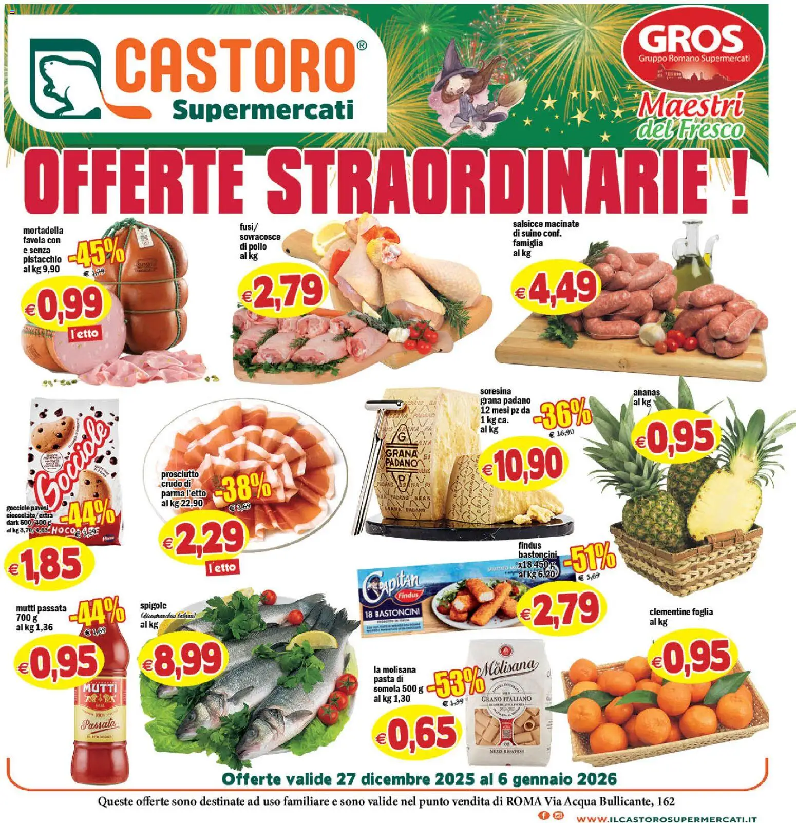 Volantino Il Castoro del 27.12.2025 | Pagina: 1 | Prodotti: Prosciutto, Pasta, Ananas, Mutti