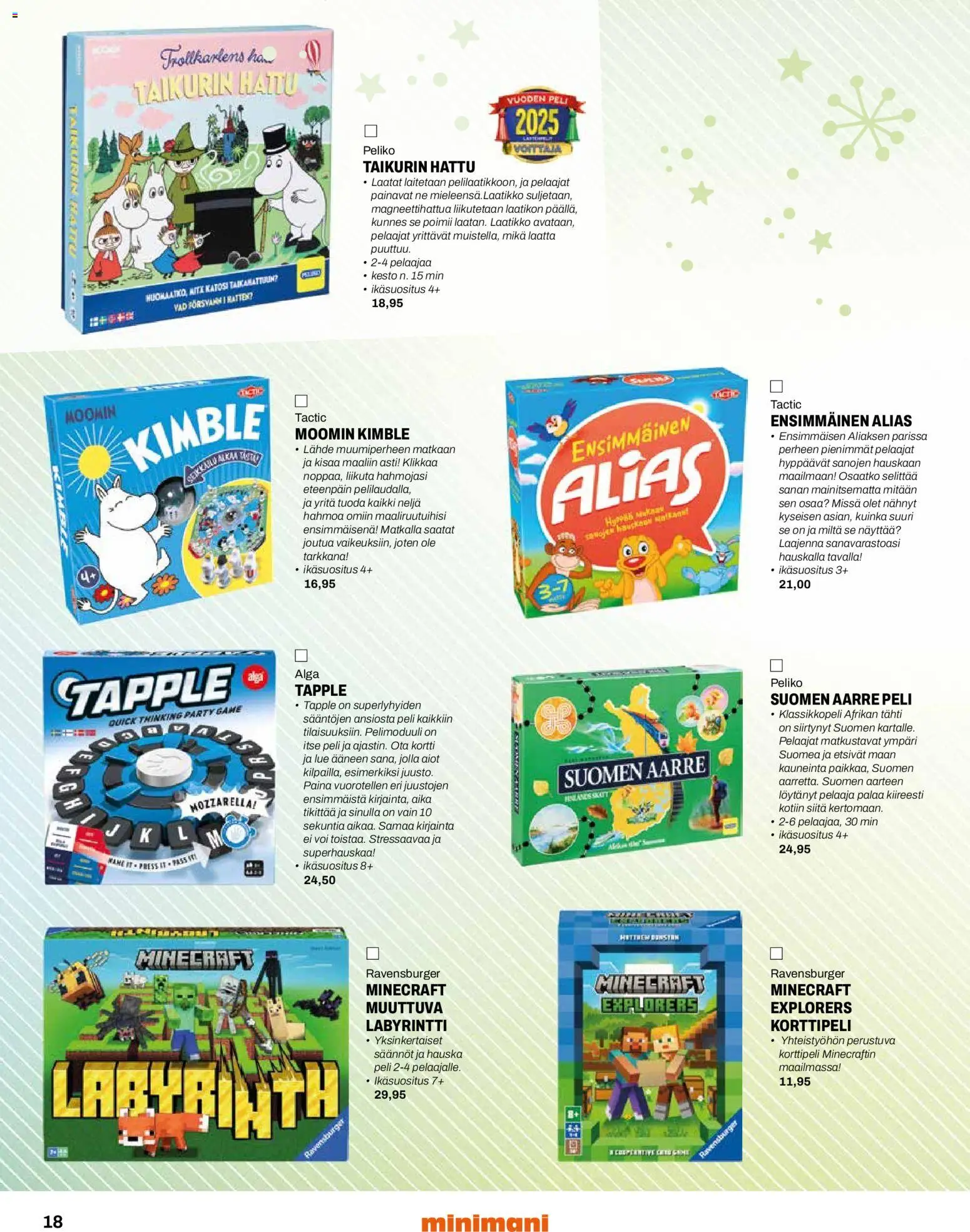 Minimani - Lelulehti 2025 – voimassa 12.11.2025 alkaen | Sivu: 18 | Tuotteet: Mozzarella, Laatikko, Voi, Hattu