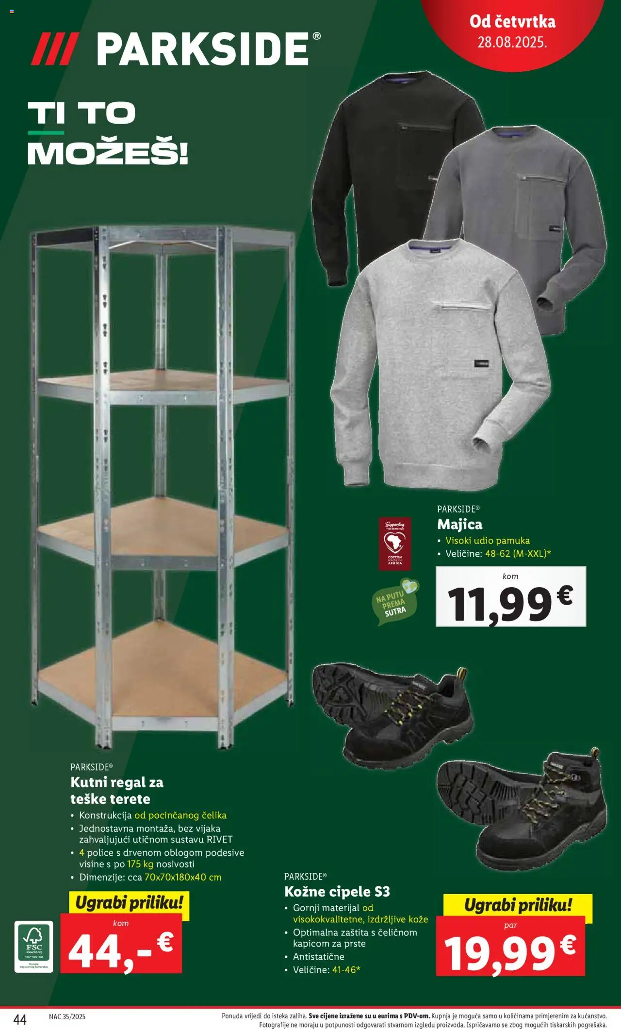 Lidl katalog | vrijedi od 25.08.2025 | Stranica: 44 | Proizvodi: Majica, Regal, Parkside