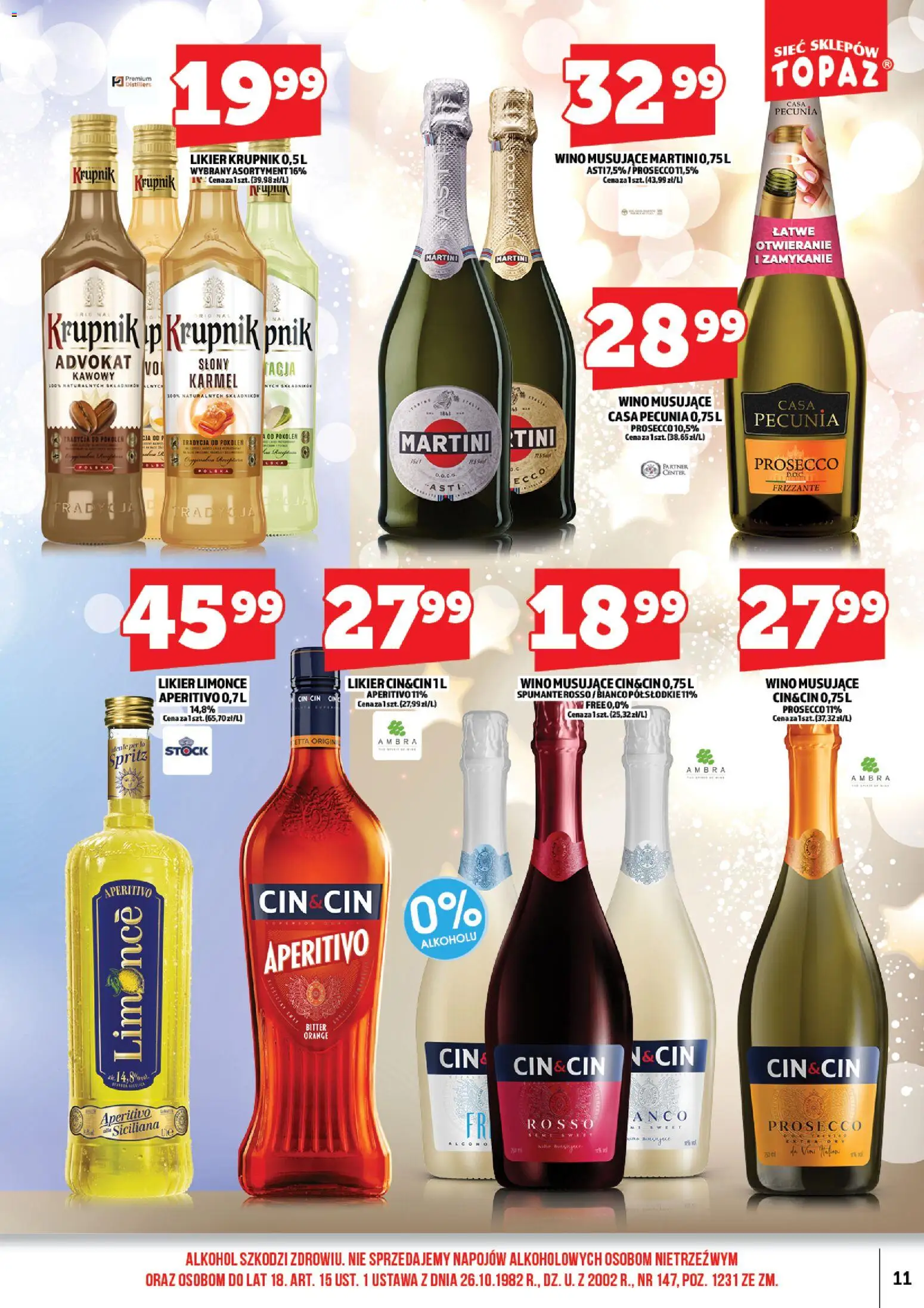 Topaz Gazetka alkoholowa od 01.03.2026 | Strona: 13 | Produkty: Martini, Wino, Alkohol, Prosecco