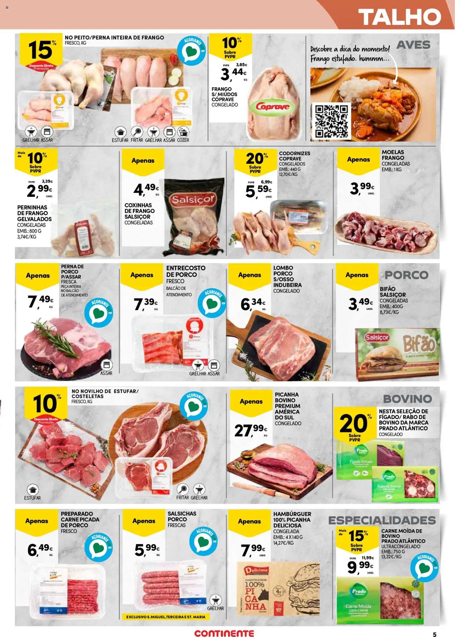 Continente - Açores: Folheto Quinzenal │ válido de 22.01.2026 | Página: 5 | Produtos: Frango, Hambúrguer, Carne picada, Moelas