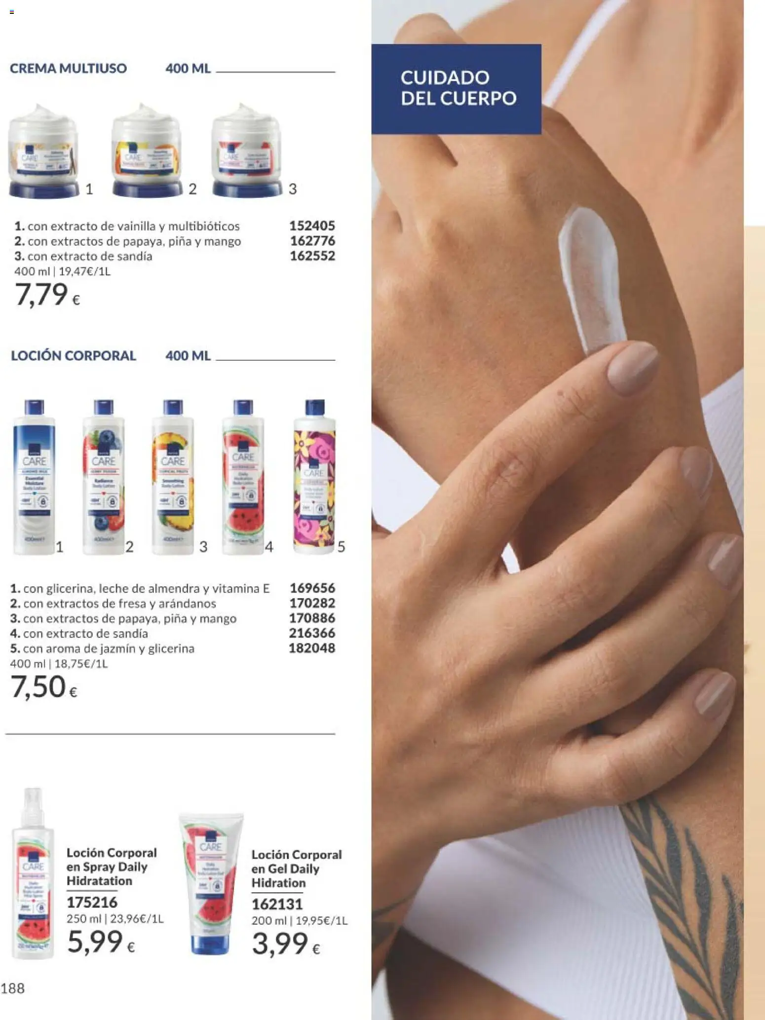 Catálogo AVON campaña 1 │ válido desde el 01.01.2026 | Página: 188 | Productos: Leche, Piña, Crema, Crema multiuso