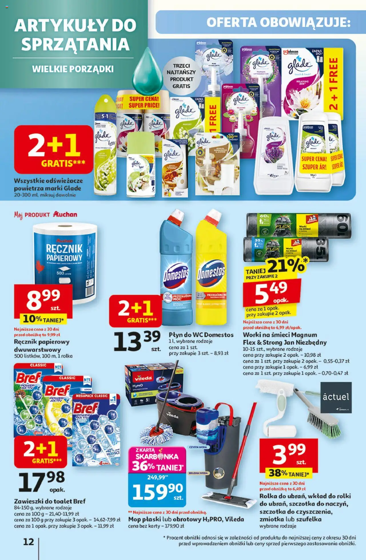Auchan Gazetka - Wielkie przeboje cenowe Hipermarket od 02.10.2025 | Strona: 12 | Produkty: Karta, Rolki, Odświeżacze powietrza, Szczotka