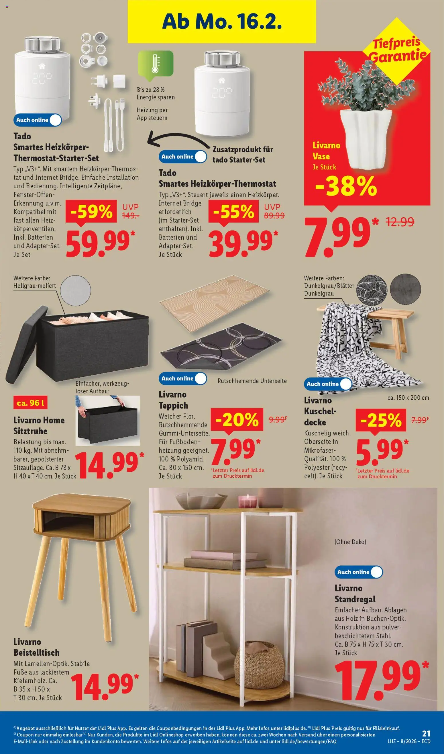 Lidl - Prospekt – gültig ab 16.02.2026 | Seite: 39 | Produkte: Beistelltisch, Heizkörper, Teppich, Vase