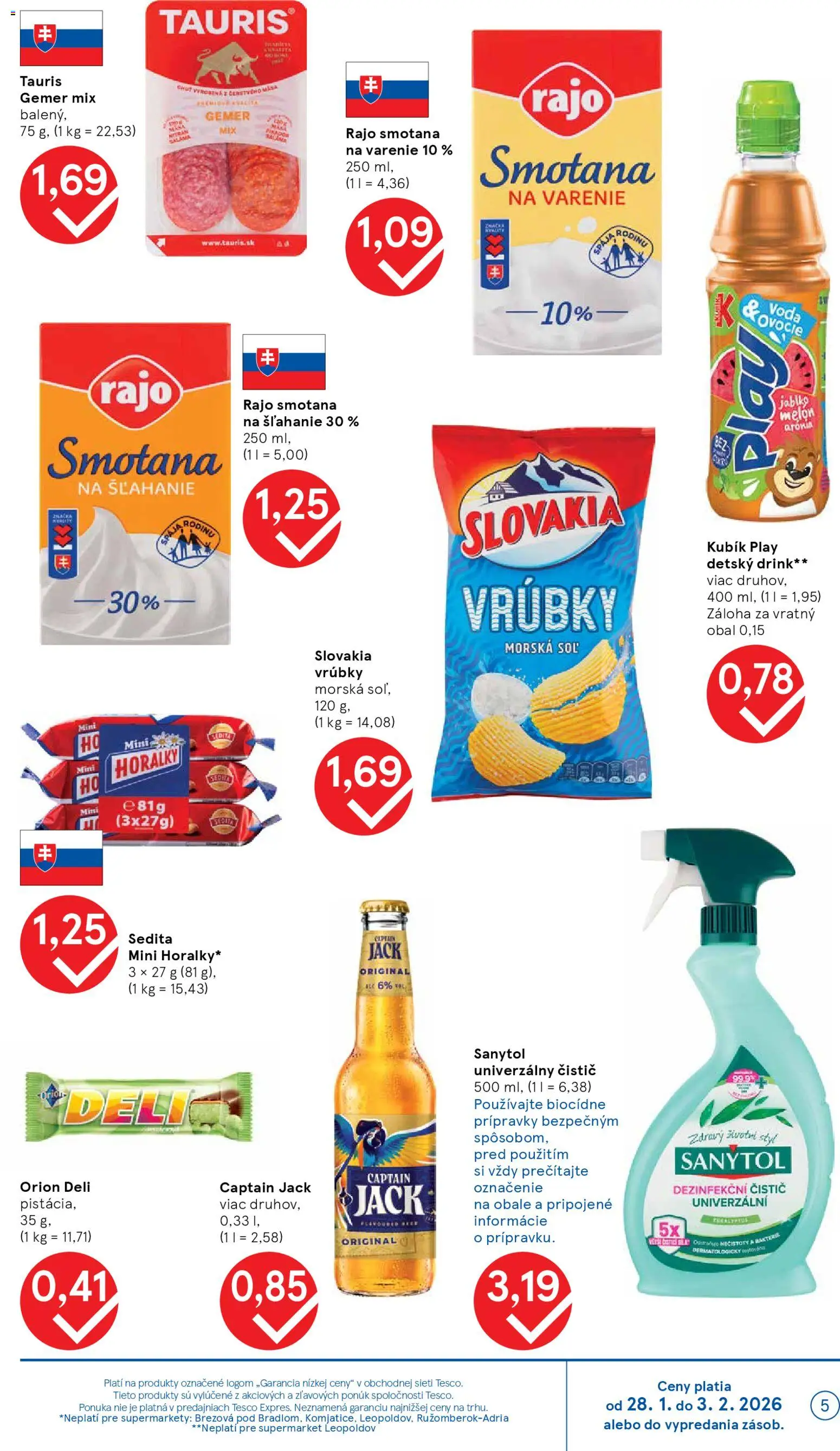 Nové Tesco akcie – leták je platný od 28.01.2026 | Strana: 5 | Produkty: Sanytol, Voda, Soľ, Horálky