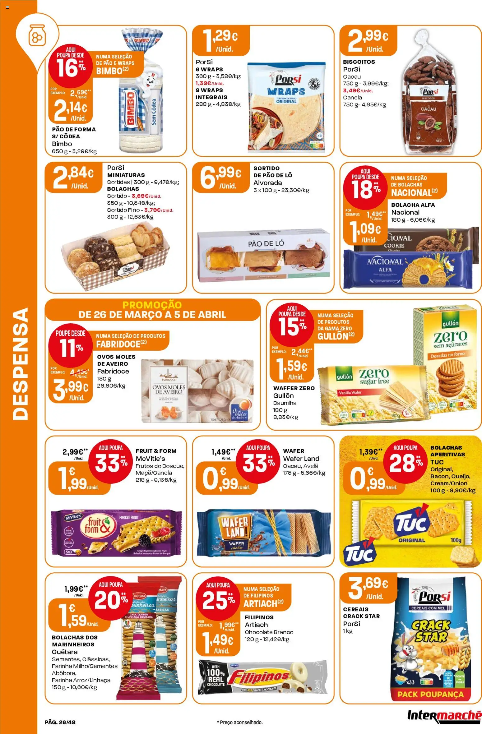 Intermarché folheto │ válido de 26.03.2026 | Página: 26 | Produtos: Bolachas, Canela, Chocolate, Biscoitos