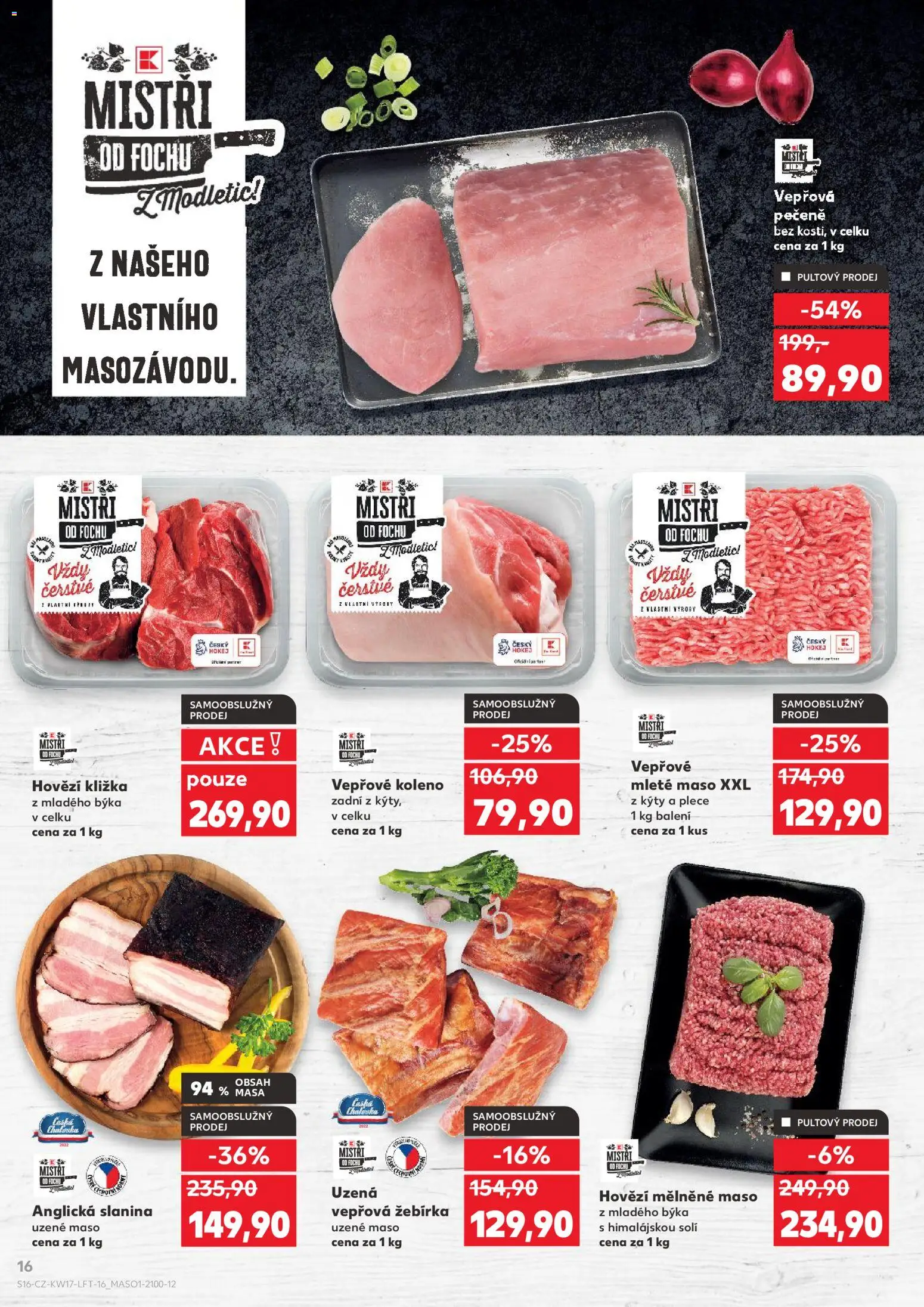 Kaufland leták - Chomutov od 22.04.2026 | Strana: 16 | Produkty: Vepřové koleno, Hovězí, Vepřové koleno zadní, Slanina