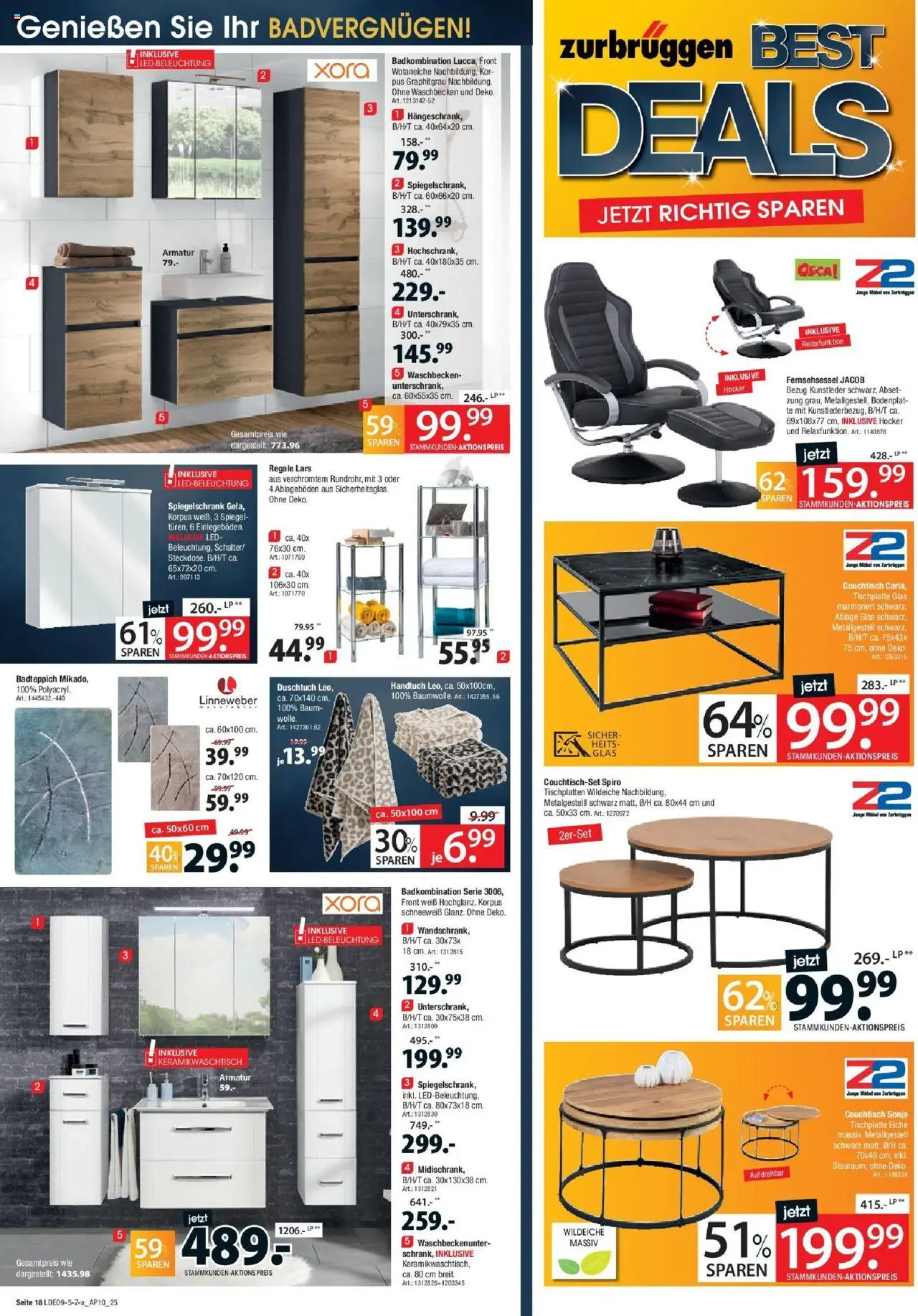 Zurbrüggen Best Deals – gültig ab 20.09.2025 | Seite: 18 | Produkte: Hocker, Waschbecken, Spiegel, Spiegelschrank