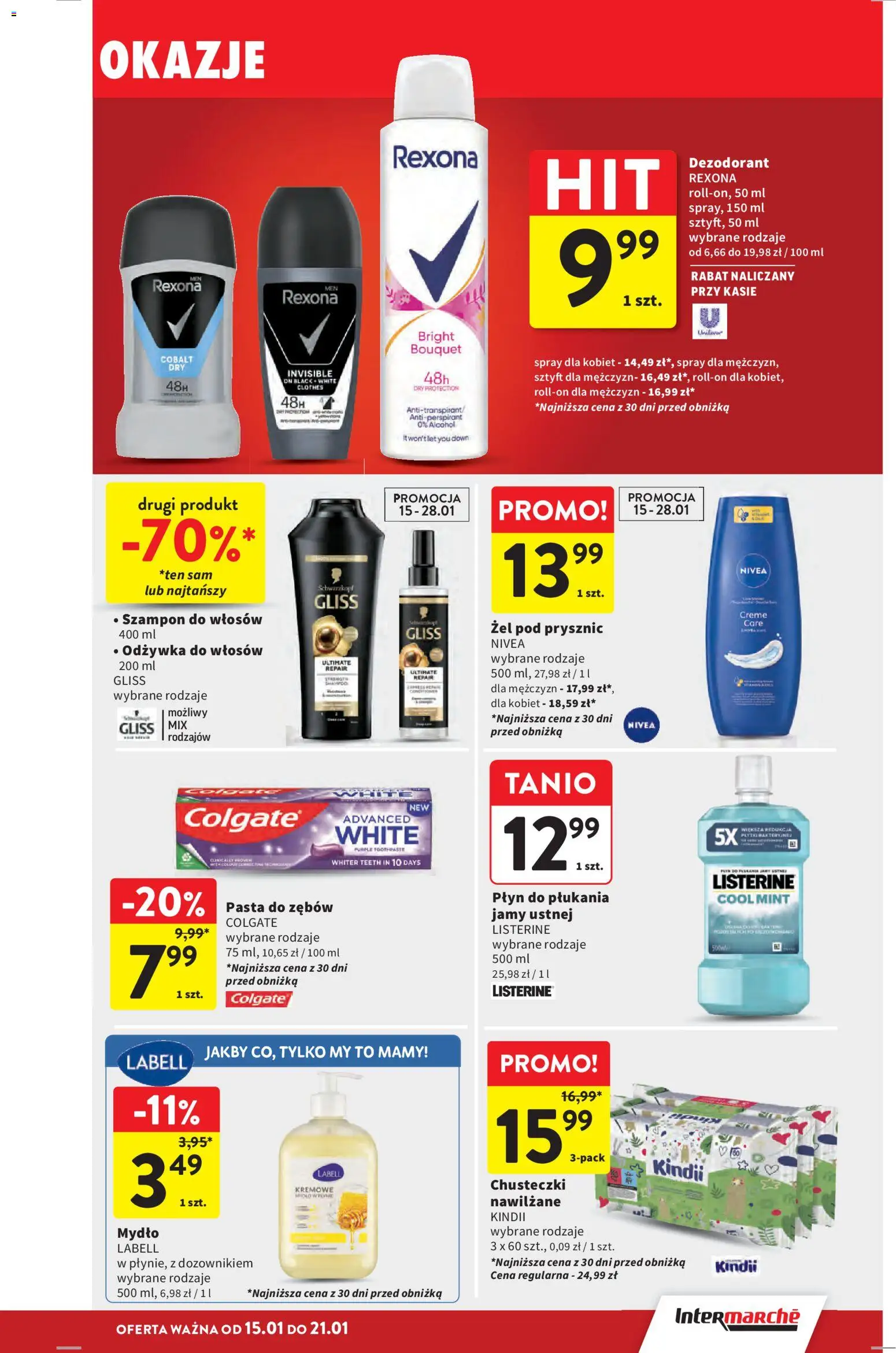 Intermarche Gazetka od 15.01.2026 | Strona: 43 | Produkty: Prysznic, Szampon, Odżywka do włosów, Dezodorant