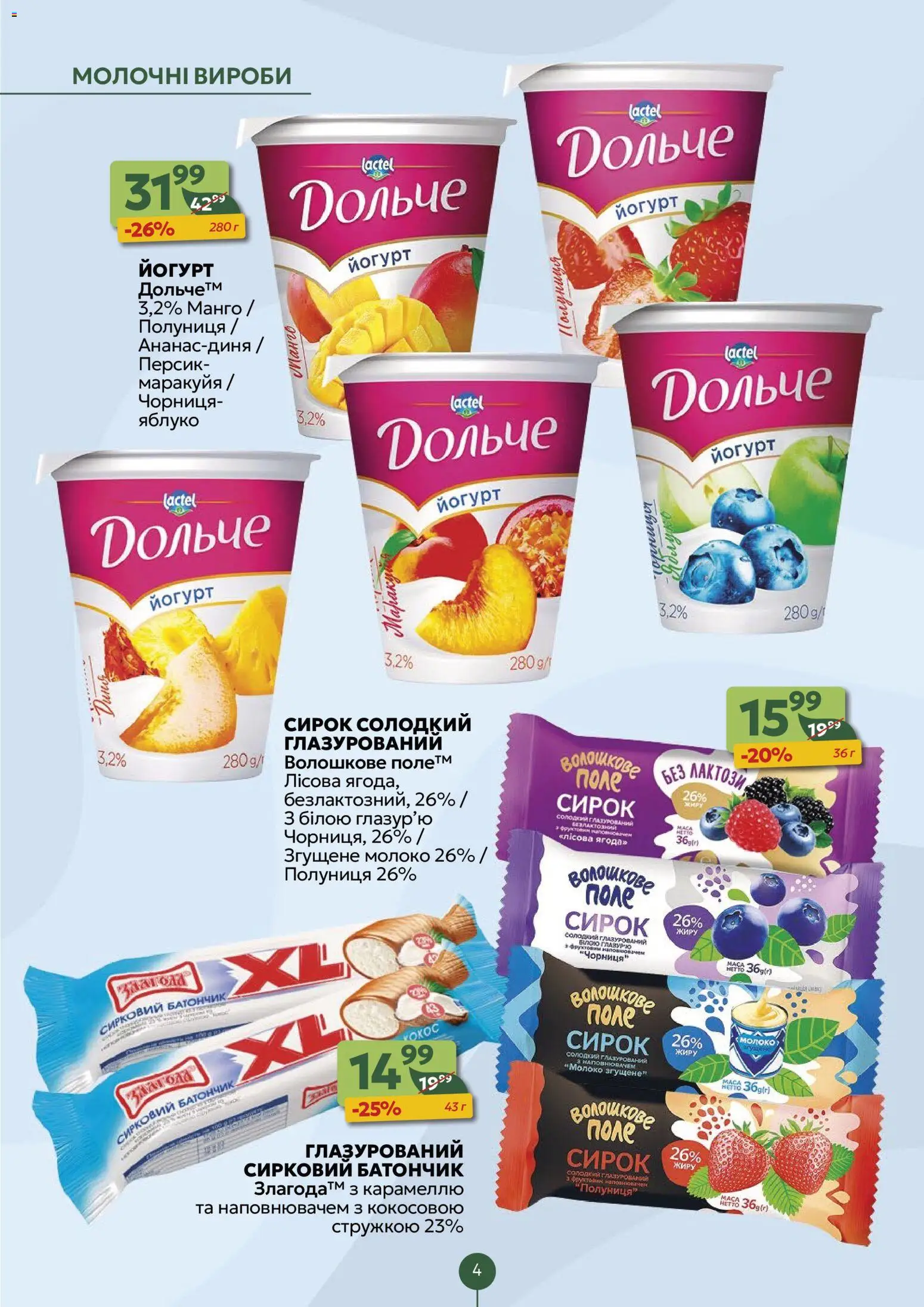 Близенько Kаталог - дійснийкції з 24.11.2025 | Сторінка: 4 | Товари: Манго, Чорниця, Молоко згущене, Батончик