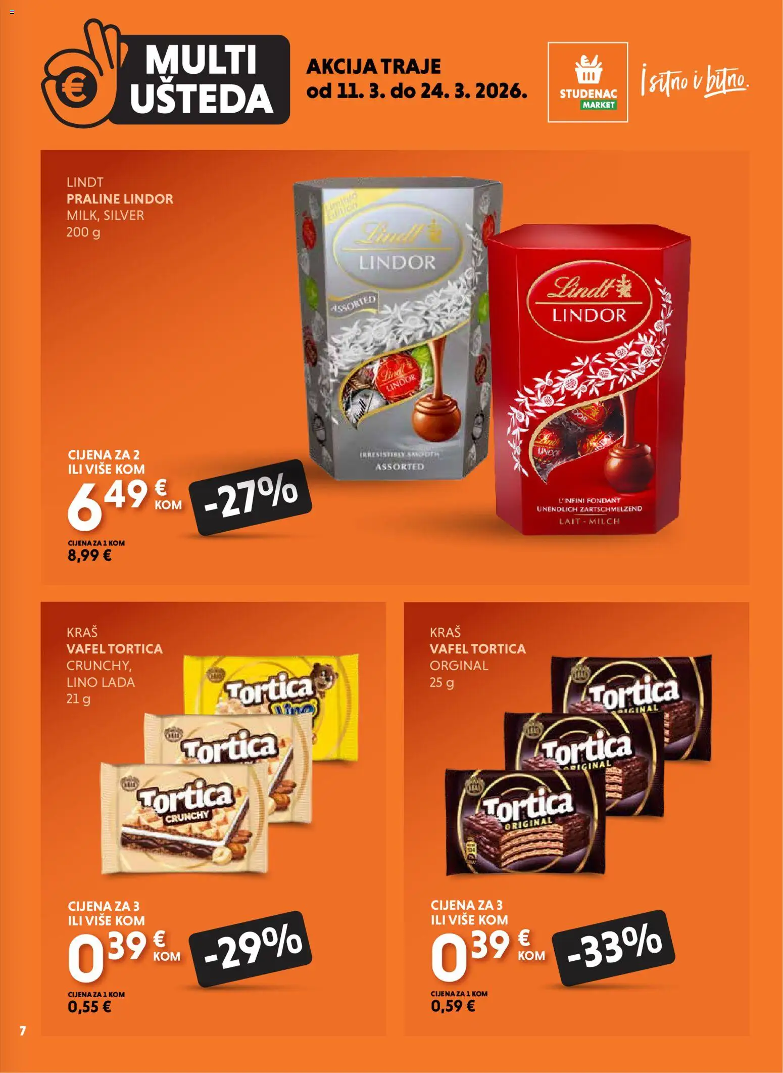 Studenac katalog | vrijedi od 11.03.2026 | Stranica: 7 | Proizvodi: Lindt, Praline, Lino Lada