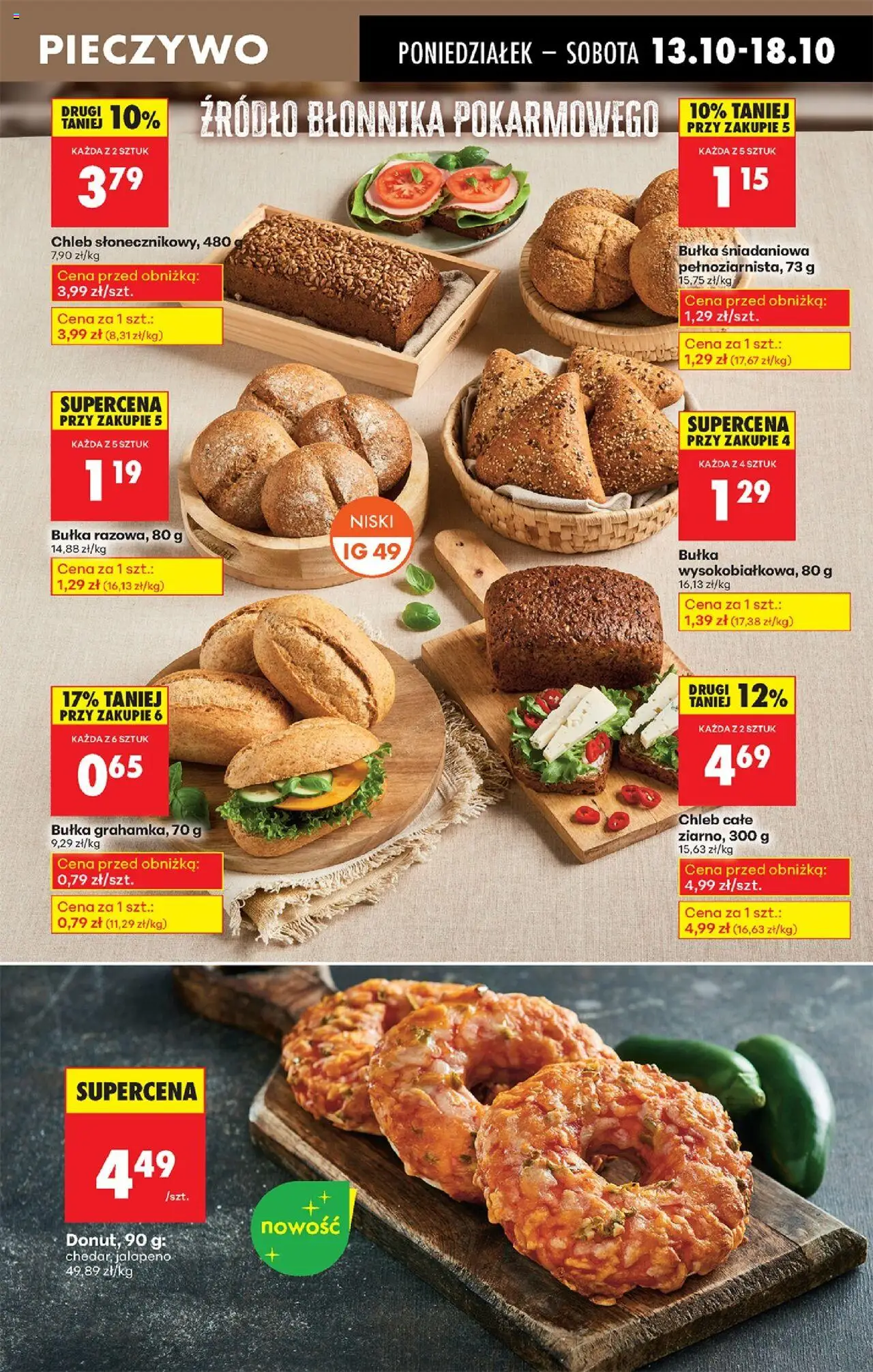 Biedronka gazetka od 13.10.2025 | Strona: 35 | Produkty: Pieczywo, Chleb Słonecznikowy, Donut, Chleb