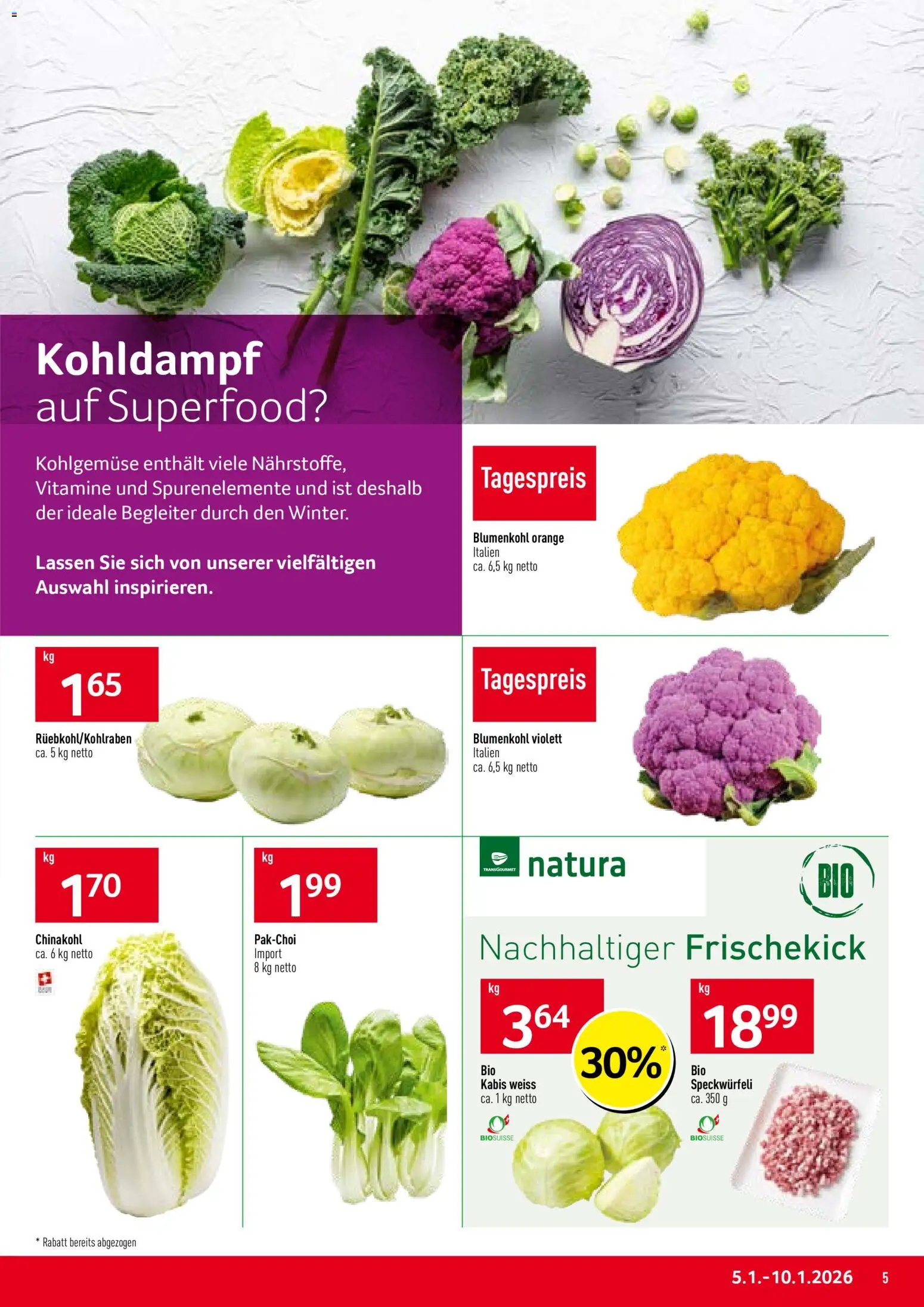Prodega Aktionen – gültig ab 05.01.2026 | Seite: 5 | Produkte: Blumenkohl, Chinakohl