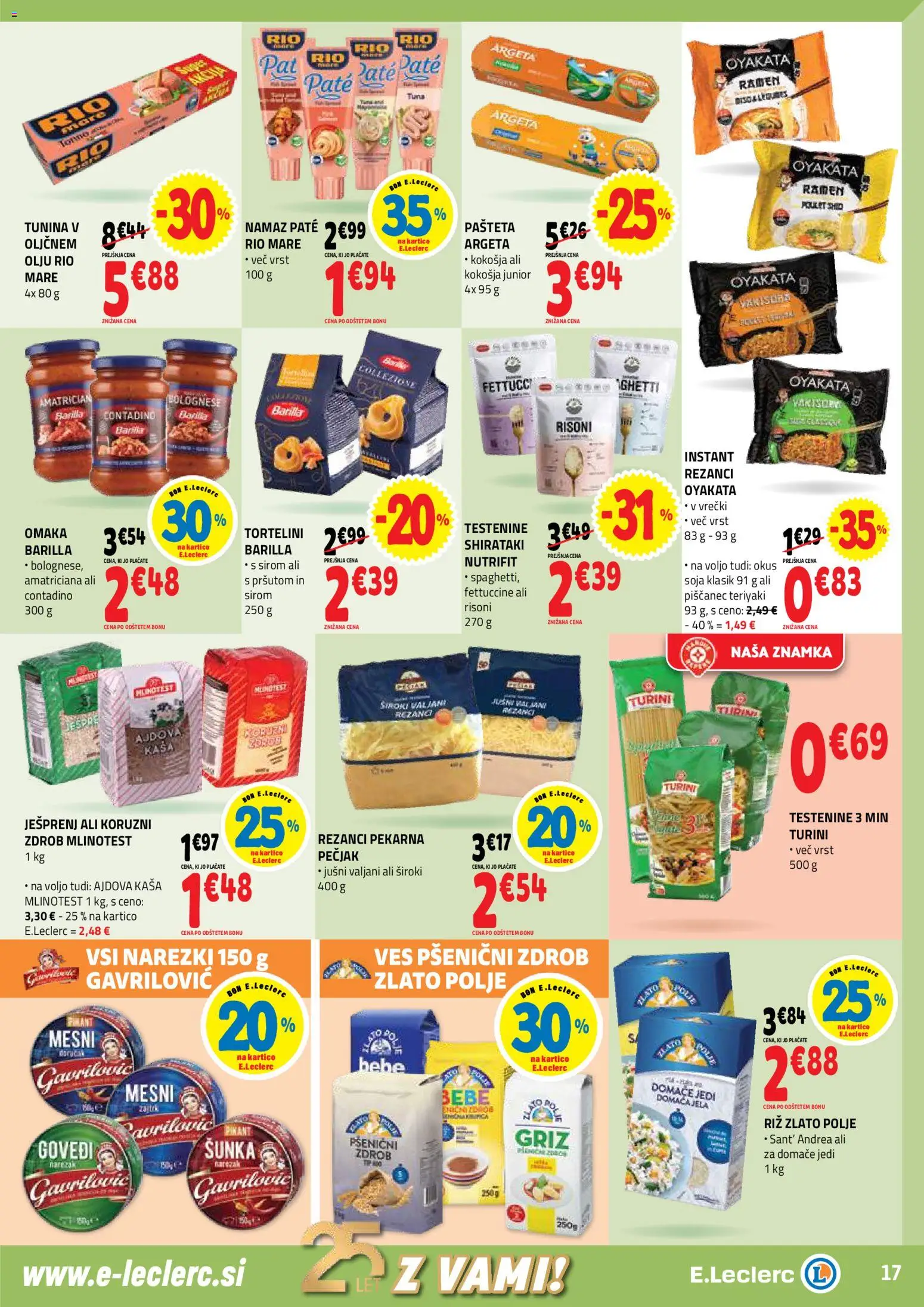Novi E.leclerc katalog ponudbe – veljaven od 29.10.2025 | Stran: 17 | Izdelki: Zdrob, Tuna, Riz, Omaka