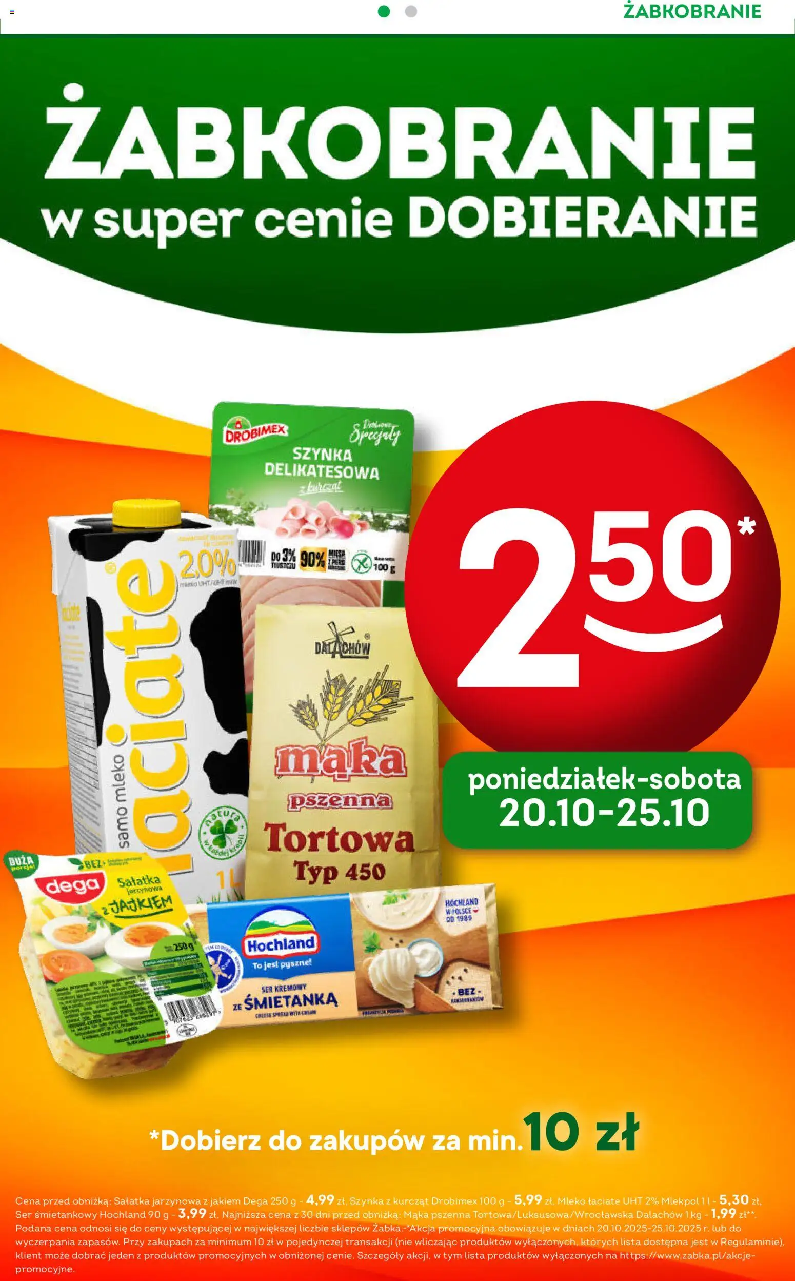 Żabka Gazetka - Codzienne produkty od 22.10.2025 | Strona: 2 | Produkty: Szynka, Mleko, Ser, Sałatka