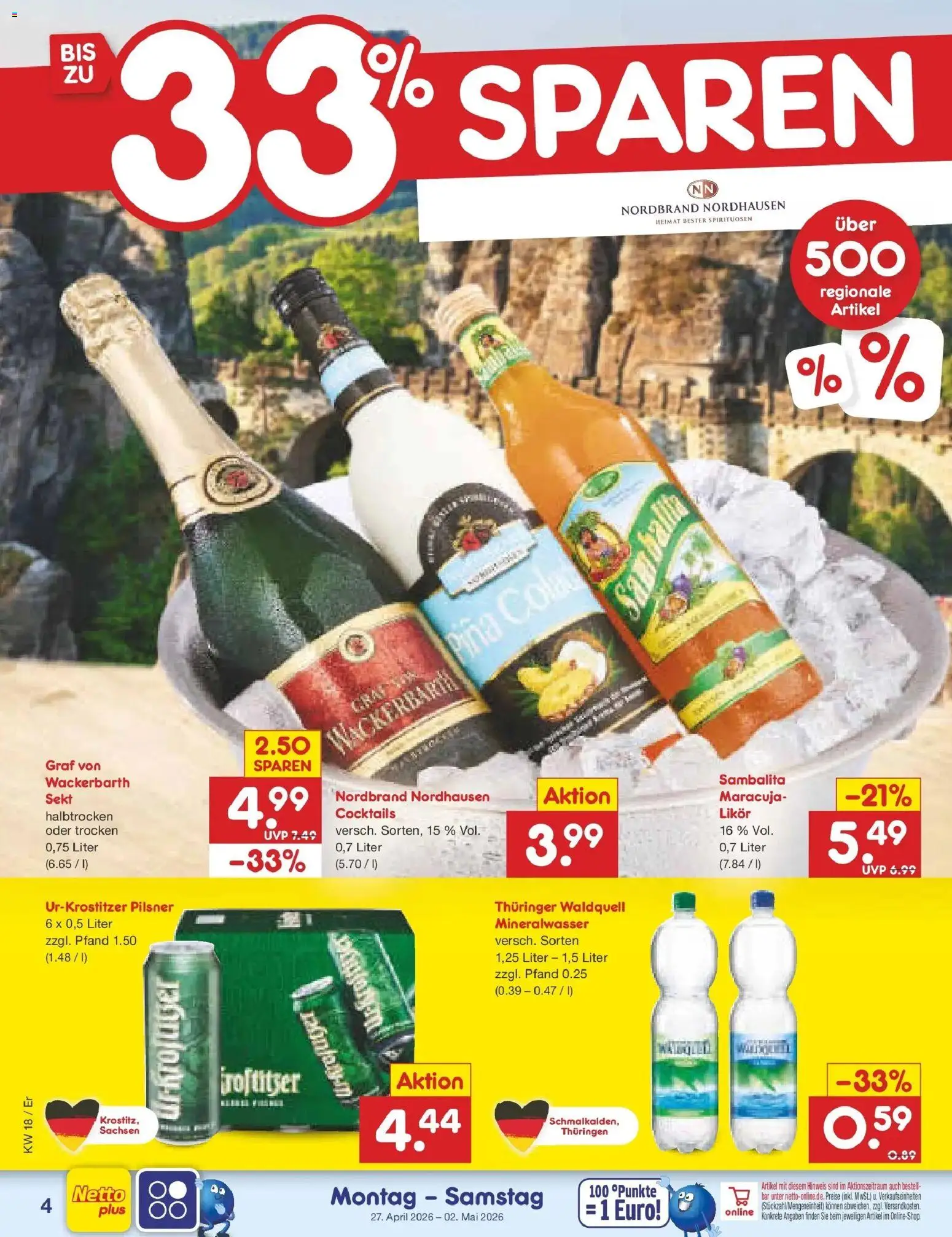 Netto Marken-Discount Prospekt Jena-Lobeda	 – gültig ab 27.04.2026 | Seite: 33 | Produkte: Likör, Mineralwasser