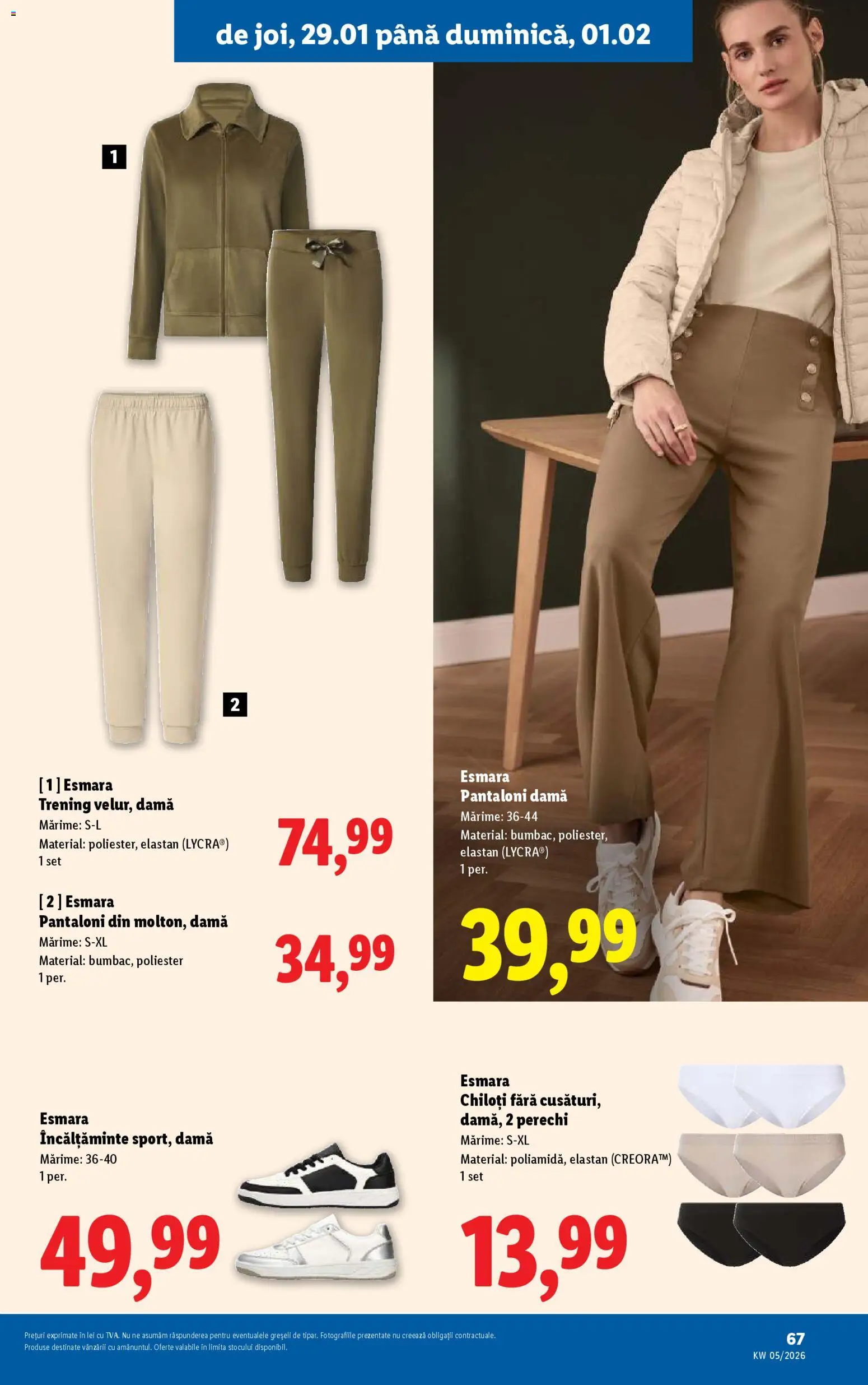 Noul catalog Lidl – valabil de la 26.01.2026 | Pagină: 67 | Produse: Trening, Bornoz takımı, Pantaloni, Chiloți
