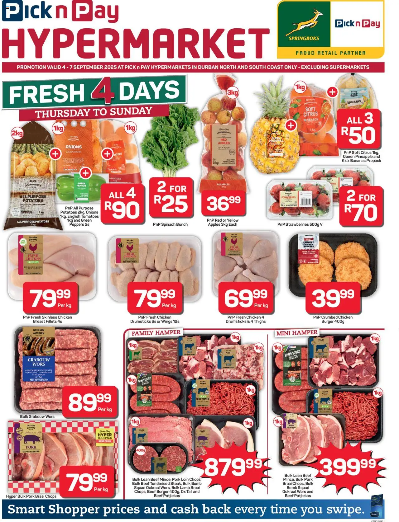 New Pick n Pay catalogue – valid from 04.09.2025 | Page: 1 | Products: Apples, Bananas, Burgers, Onions