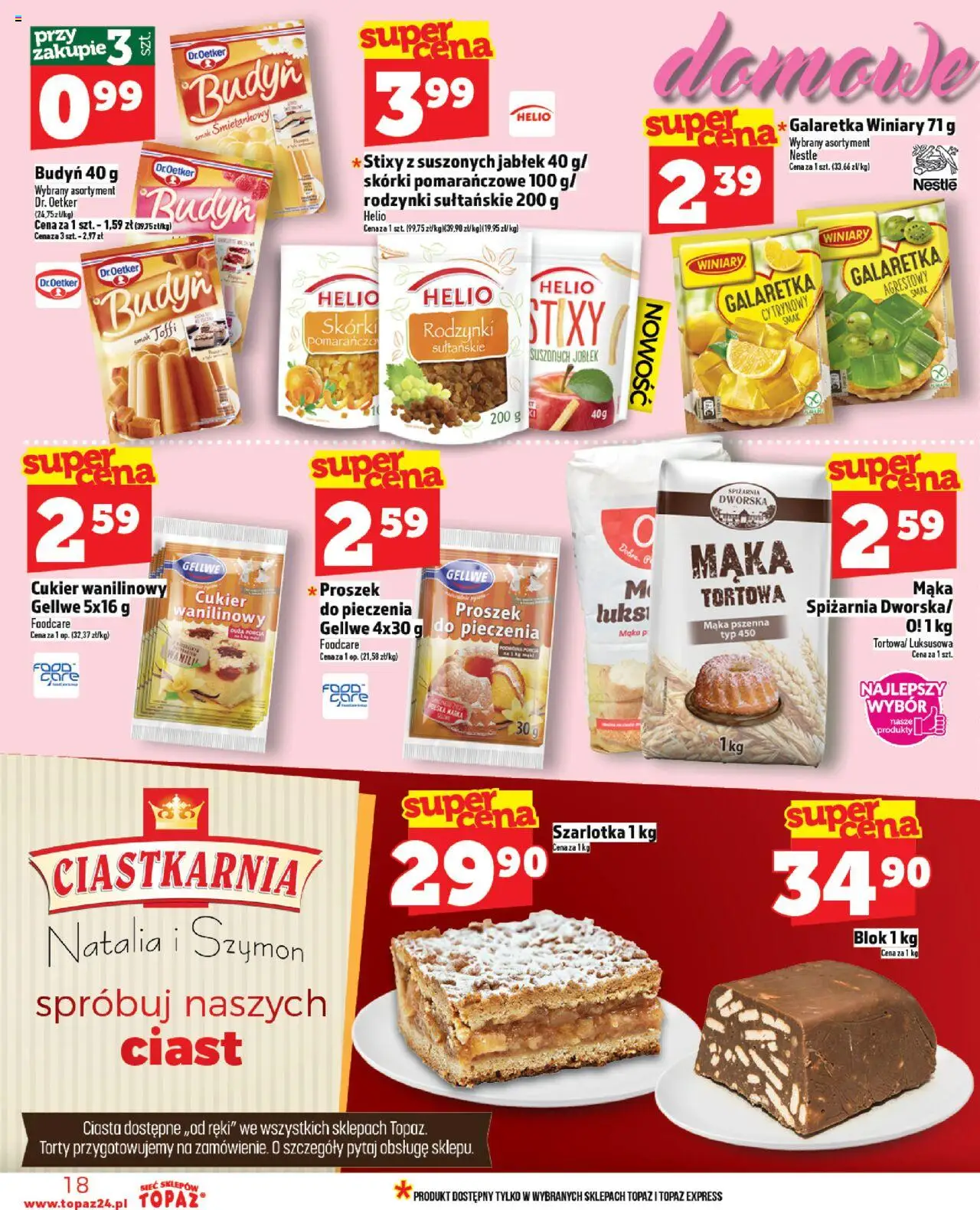 Topaz Gazetka MAZ od 23.10.2025 | Strona: 18 | Produkty: Galaretka, Cukier wanilinowy, Rodzynki, Cukier