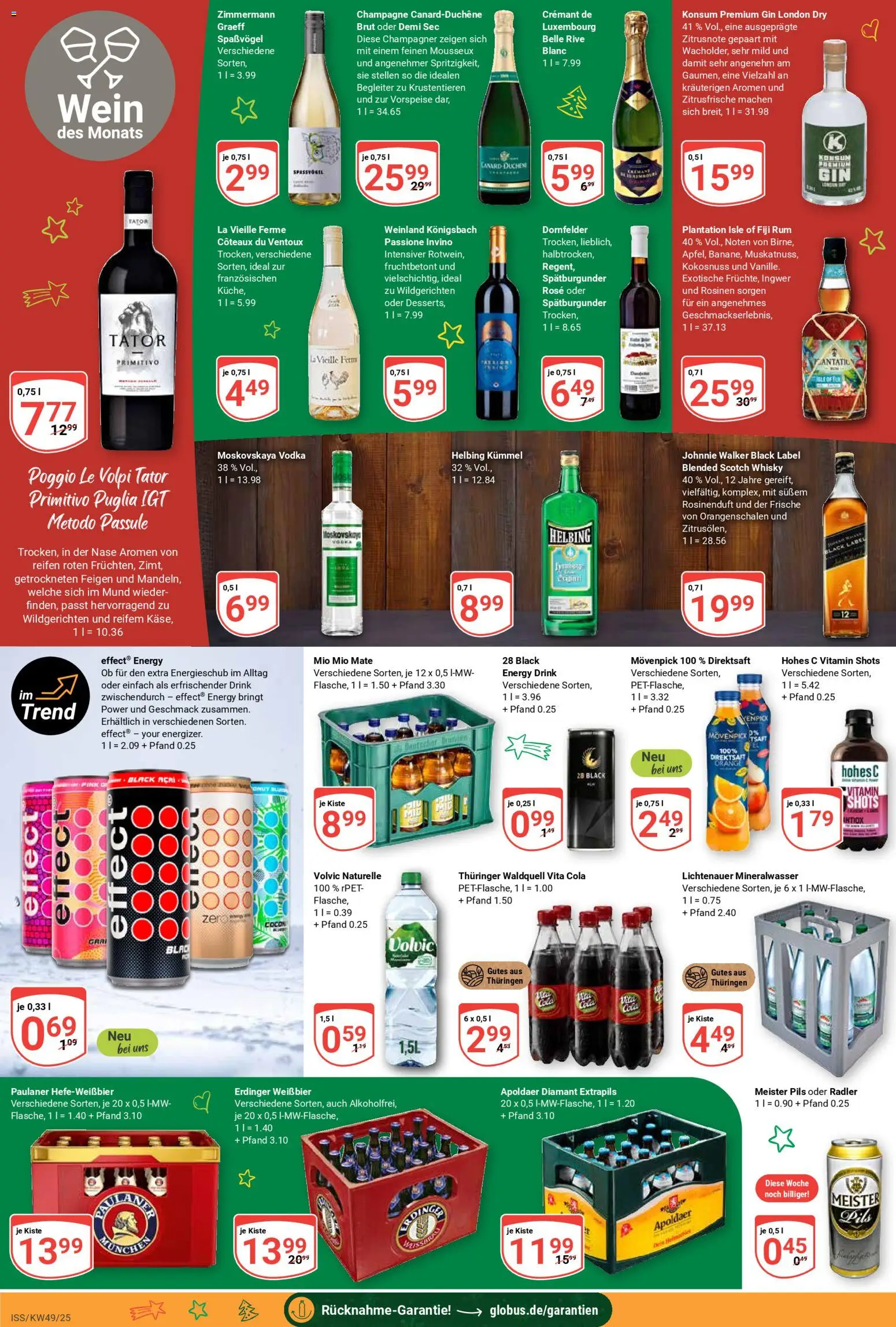 Globus Prospekt 	 – gültig ab 01.12.2025 | Seite: 21 | Produkte: Erdinger, Cola, Paulaner, Johnnie walker