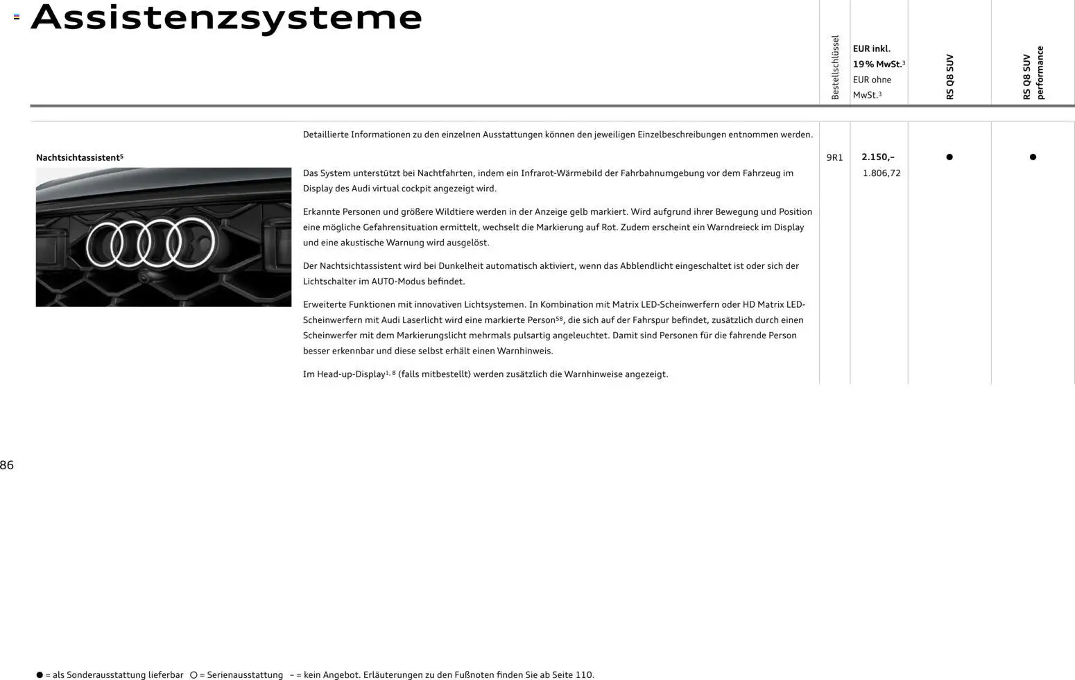Audi Preisliste RS Q8 SUV/ RS Q8 SUV performance – gültig ab 03.11.2025 | Seite: 86