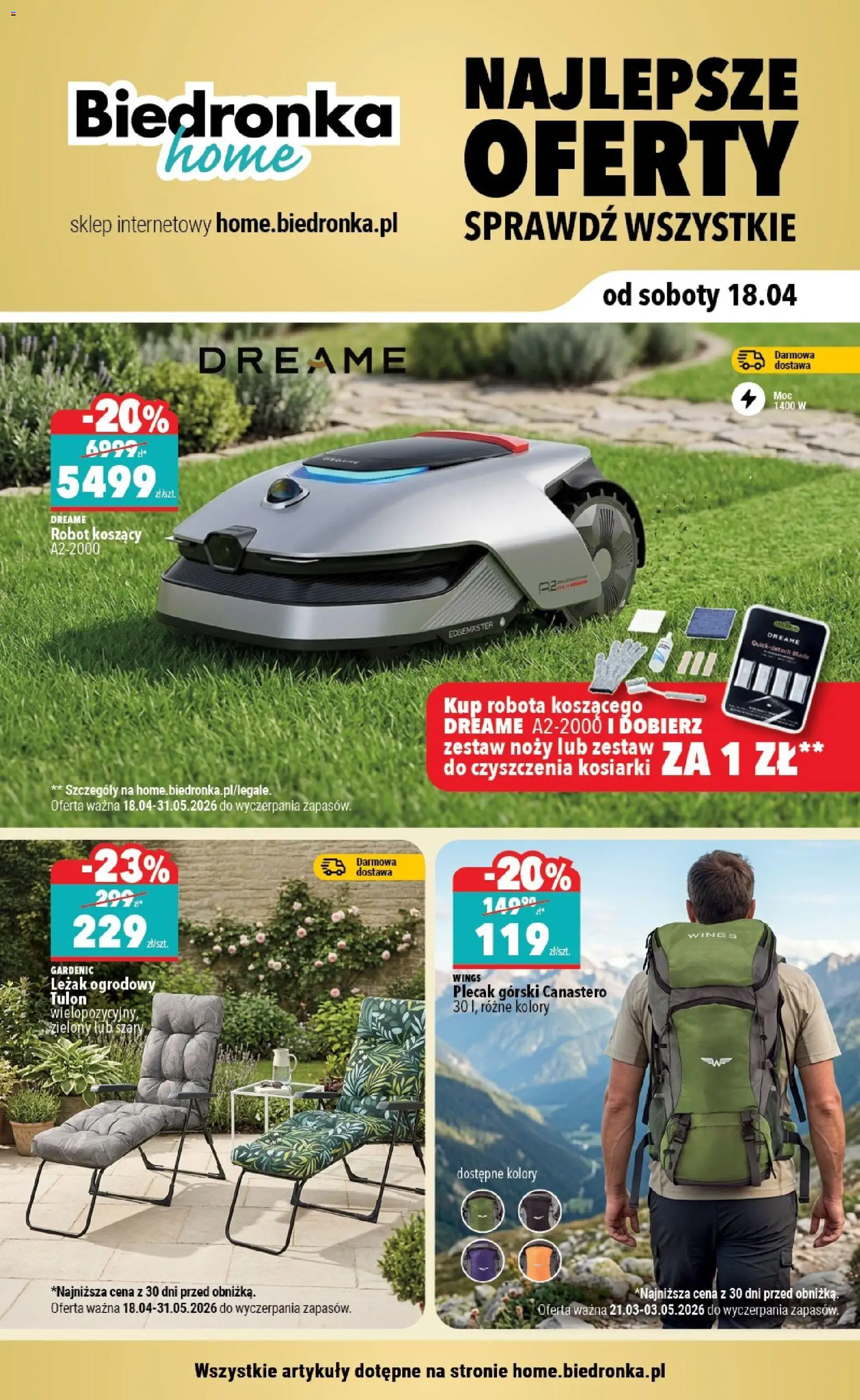 Biedronka gazetka - Home od 18.04.2026 | Strona: 1 | Produkty: Plecak, Robot, Leżak, Leżak ogrodowy