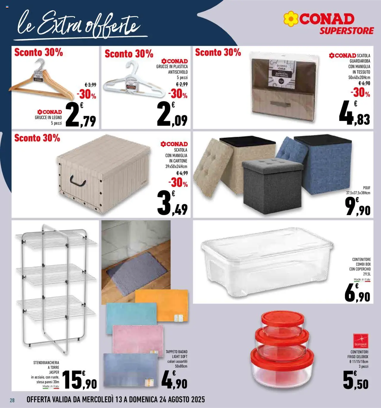 Volantino Conad del 13.08.2025 | Pagina: 28 | Prodotti: Guardaroba, Contenitore, Tappeto, Grucce