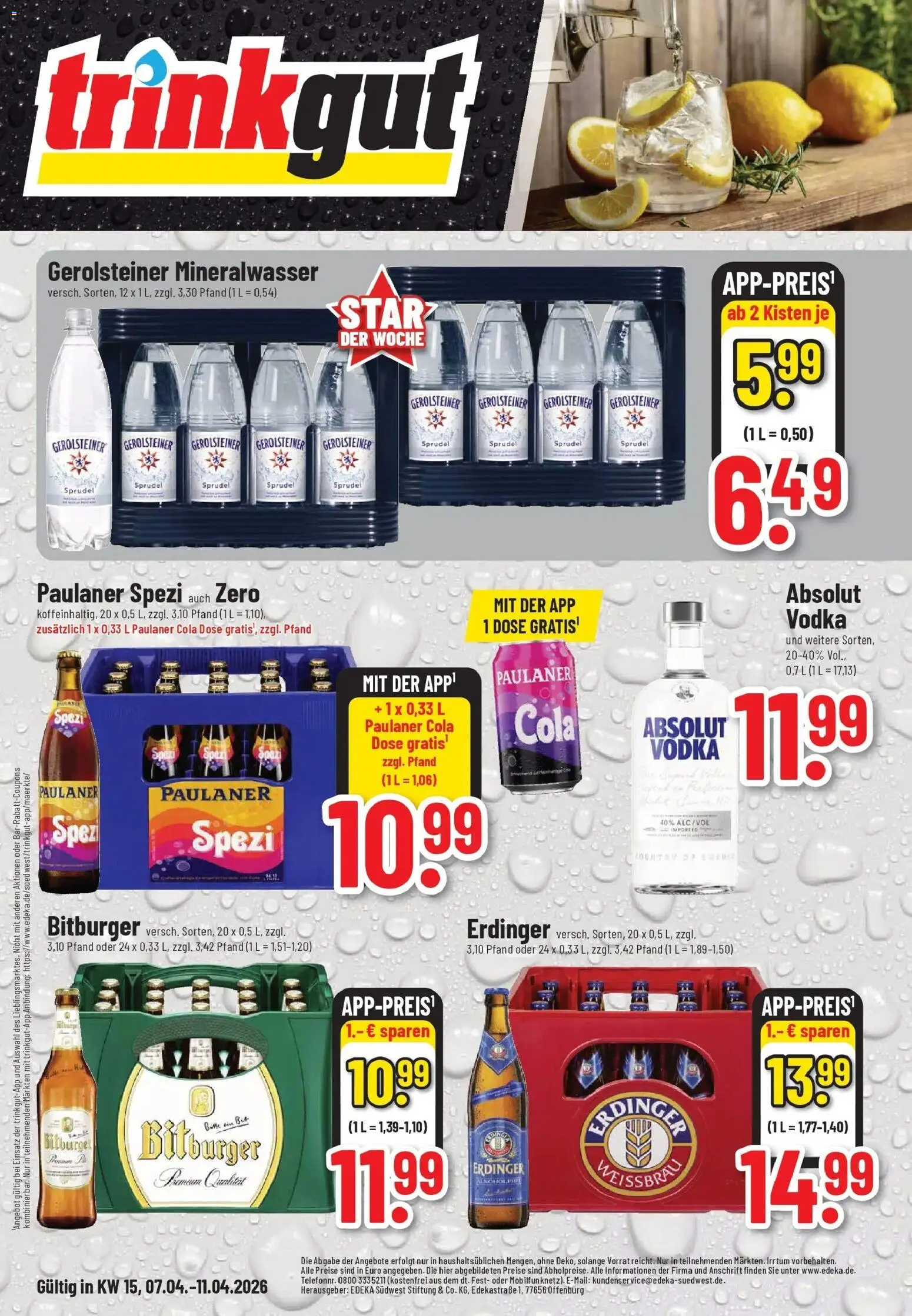 Trinkgut Prospekt Bad Kreuznach	 – gültig ab 07.04.2026 | Seite: 1 | Produkte: Bitburger, Cola, Vodka, Paulaner