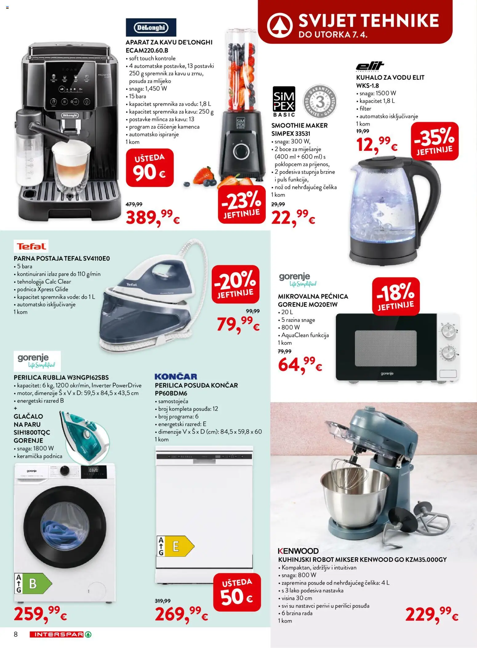 Interspar katalog | vrijedi od 04.03.2026 | Stranica: 8 | Proizvodi: Kuhalo za vodu, Parna postaja, Perilica posuđa, Perilica rublja