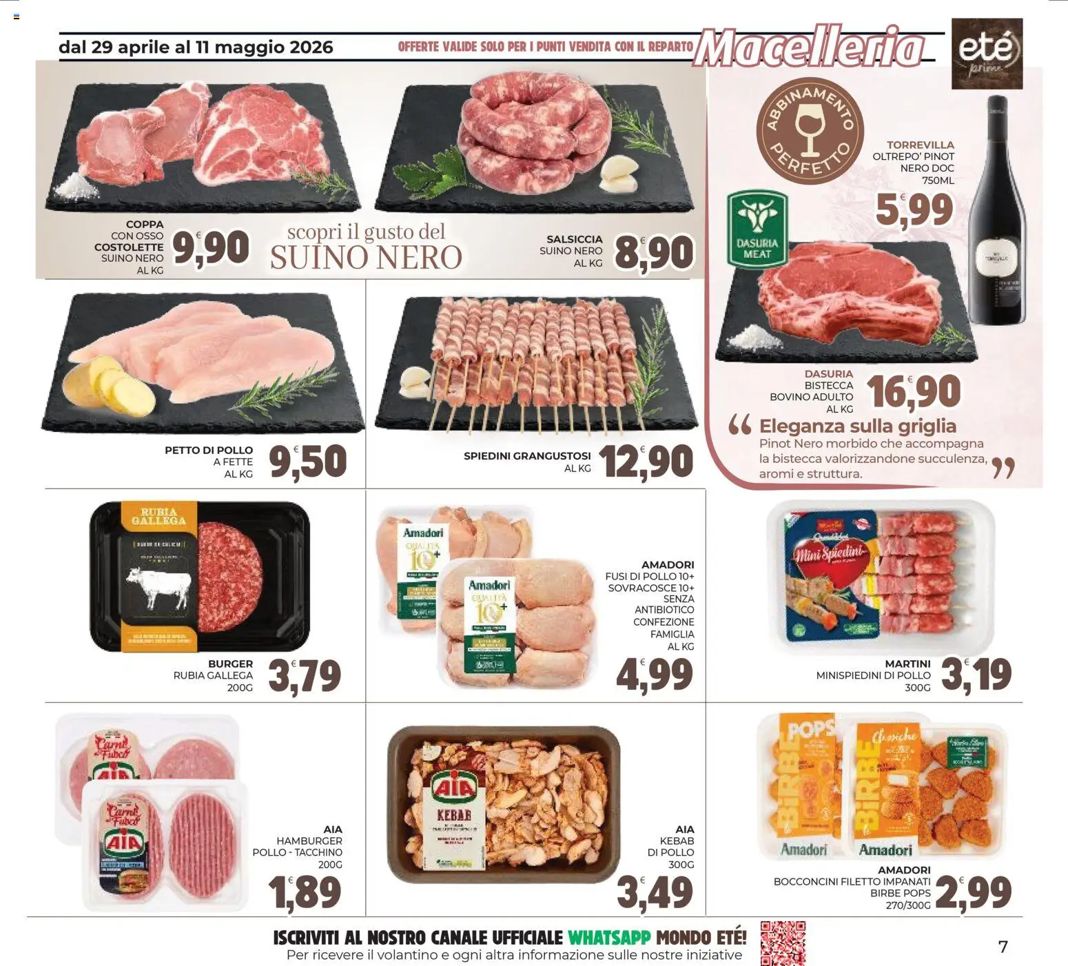 Volantino Eté del 29.04.2026 | Pagina: 7 | Prodotti: Petto di Pollo, Salsiccia, Hamburger, Spiedini