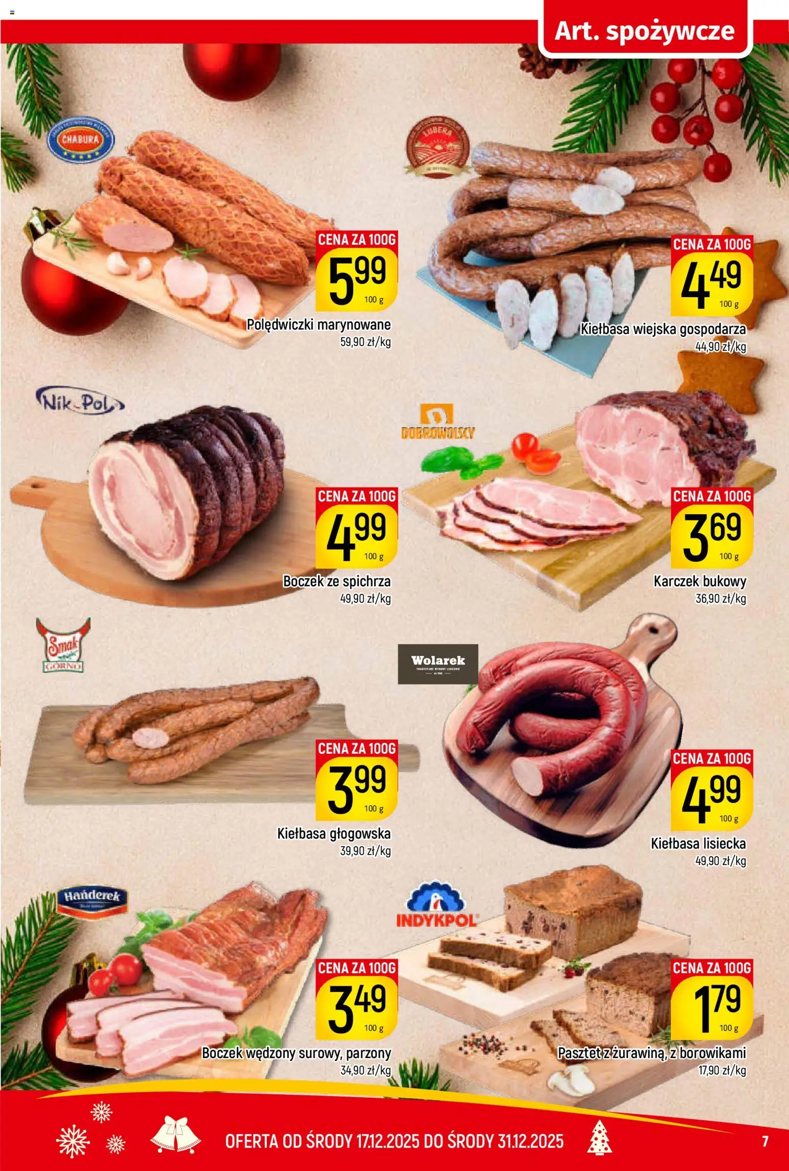 Piotruś Pan Gazetka od 17.12.2025 | Strona: 7 | Produkty: Kiełbasa, Kiełbasa lisiecka, Boczek wędzony, Boczek
