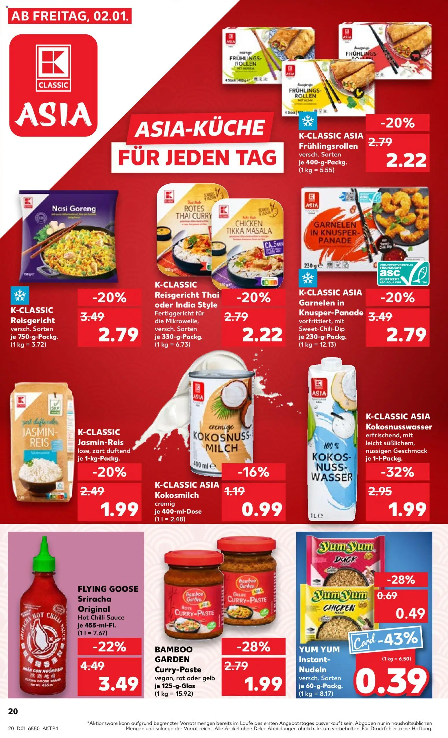 Kaufland prospekt Völklingen	 – gültig ab 02.01.2026 | Seite: 20 | Produkte: Jasminreis, Garnelen, Wasser, Nudeln