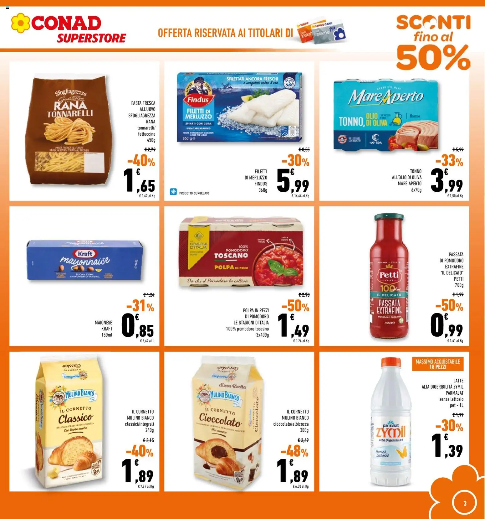 Volantino Conad del 03.01.2026 | Pagina: 3 | Prodotti: Cioccolato, Pomodoro, Croissant, Fettuccine