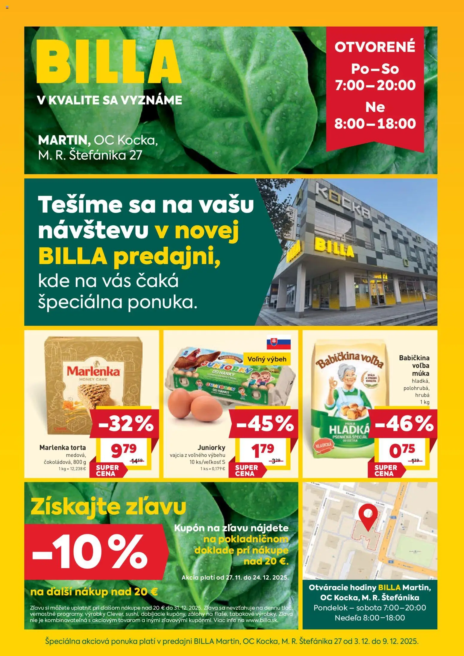Nové Billa akcie – leták je platný od 03.12.2025 | Strana: 1 | Produkty: Hodiny, Vajcia, Torta