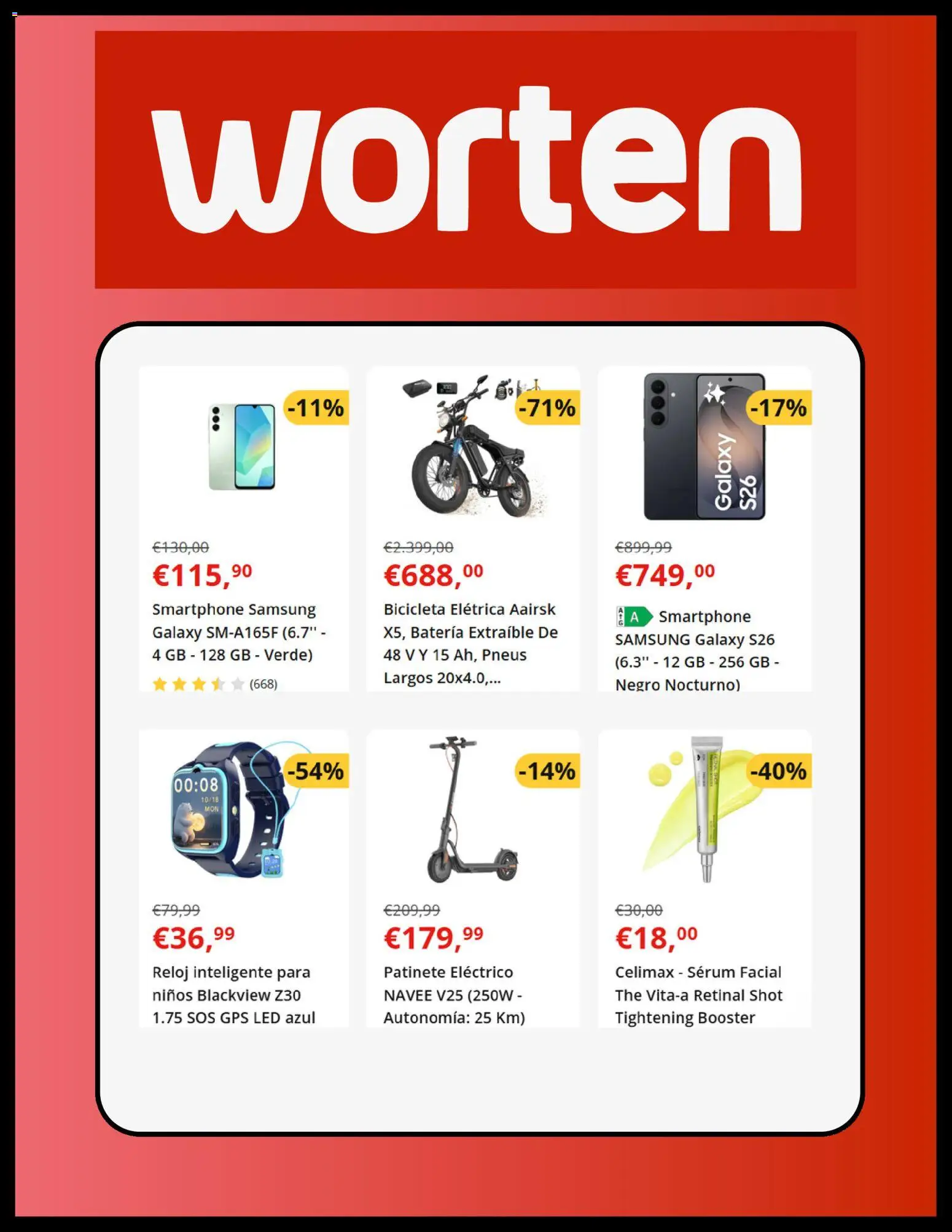Worten folleto │ válido desde el 28.04.2026 | Página: 6 | Productos: Bicicleta, Smartphone Samsung, Sérum, Batería