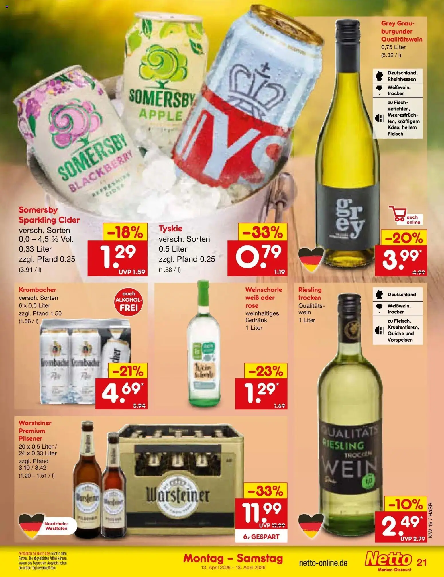 Netto Marken-Discount Prospekt Wuppertal	 – gültig ab 13.04.2026 | Seite: 29 | Produkte: Tyskie, Fisch, Wein, Fleisch