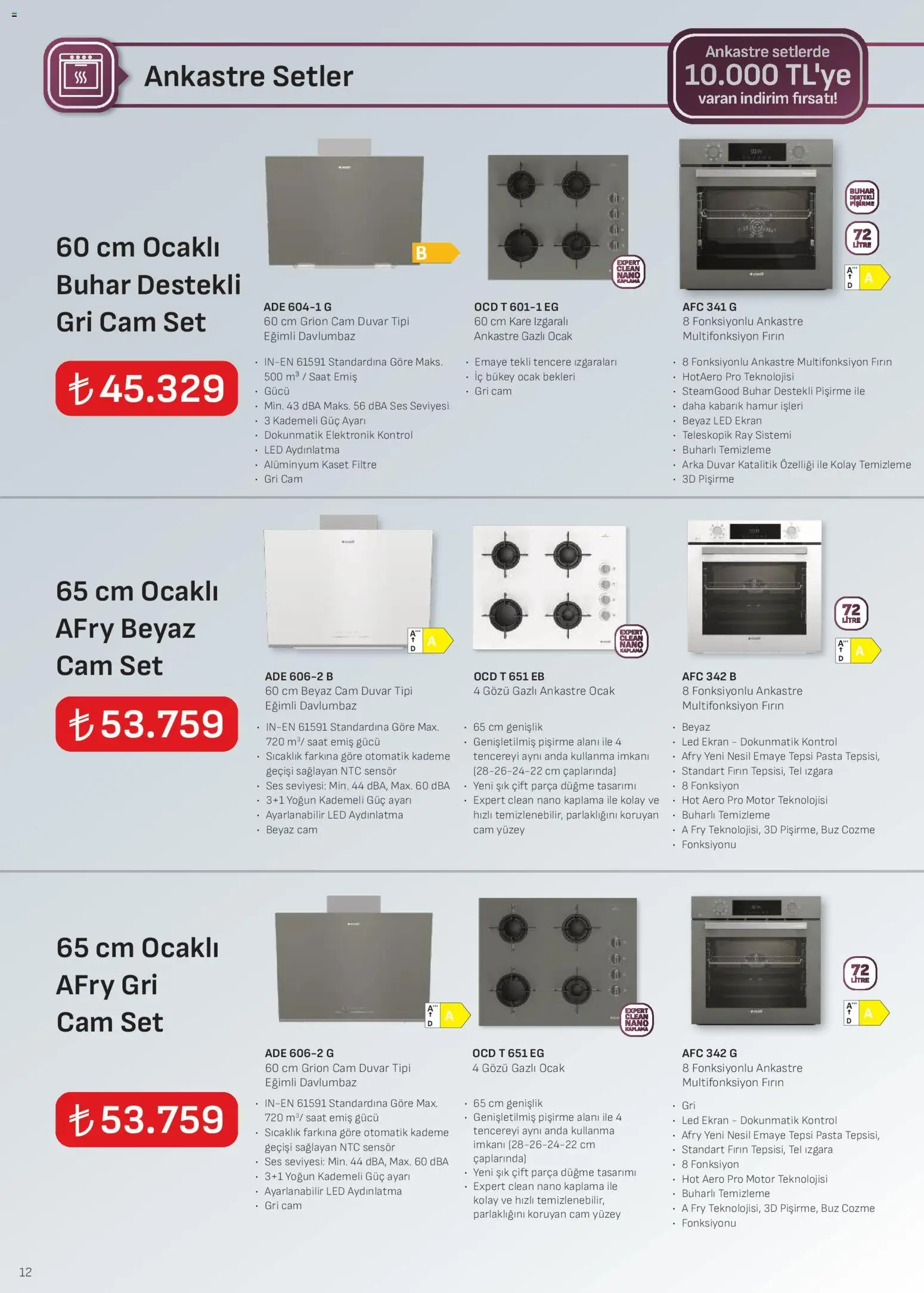 Arçelik Ankastre Kataloğu - 01.11.2025 tarihinden itibaren geçerlidir | Sayfa: 12 | Ürünler: Davlumbaz, Tepsi, Saat, Fırın