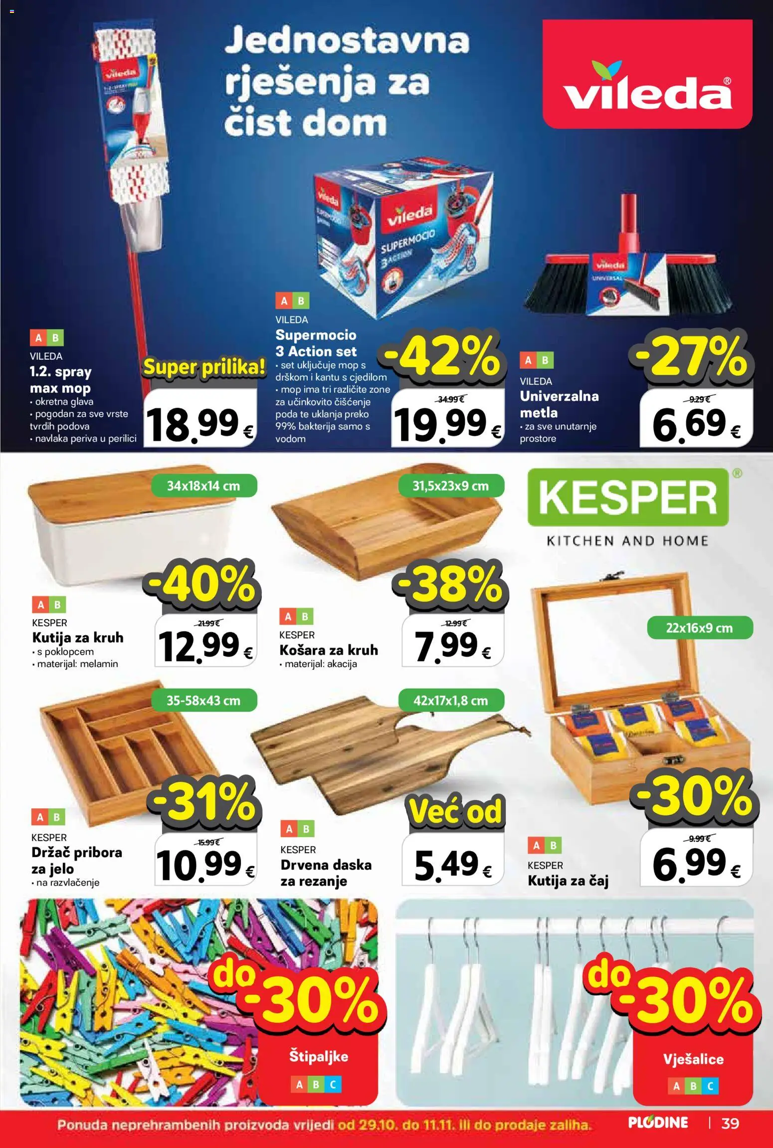 Plodine katalog | vrijedi od 29.10.2025 | Stranica: 39 | Proizvodi: Kutija, Mop, Štipaljke, Vileda