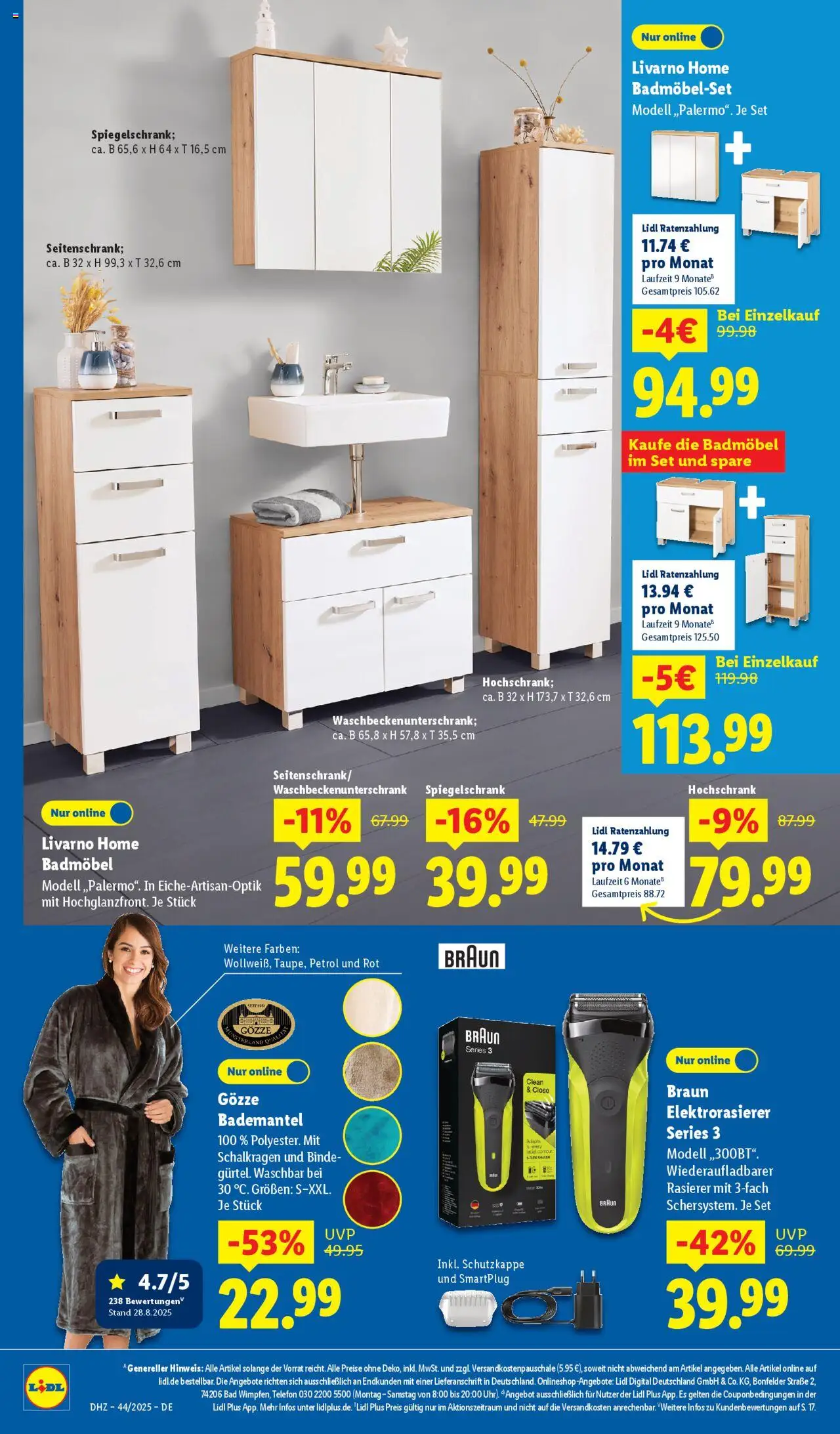 Lidl - Prospekt – gültig ab 27.10.2025 | Seite: 4 | Produkte: Rasierer, Spiegelschrank, Hochschrank, Bademantel