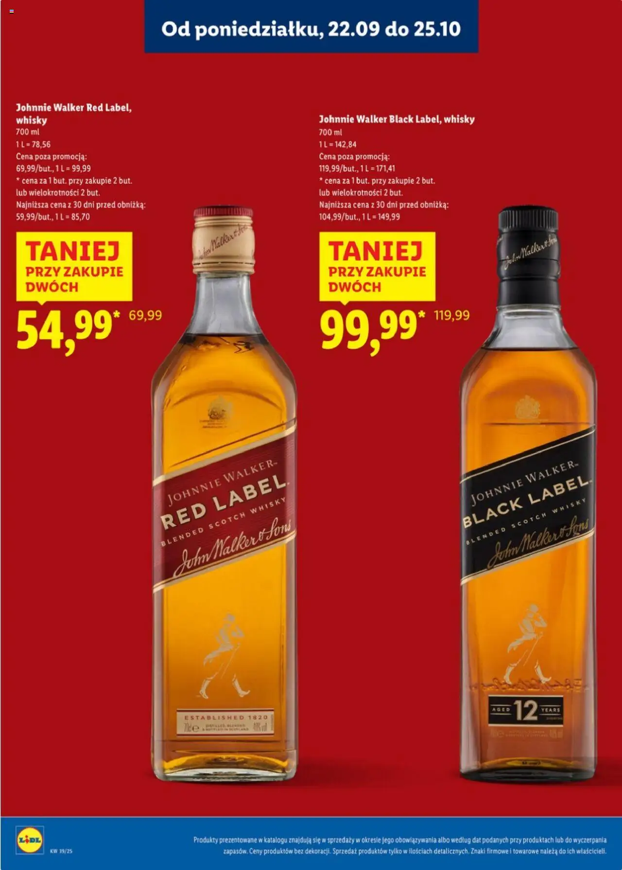 Lidl Katalog alkoholi mocnych od 22.09.2025 | Strona: 12 | Produkty: Red label, Black Label, Whisky