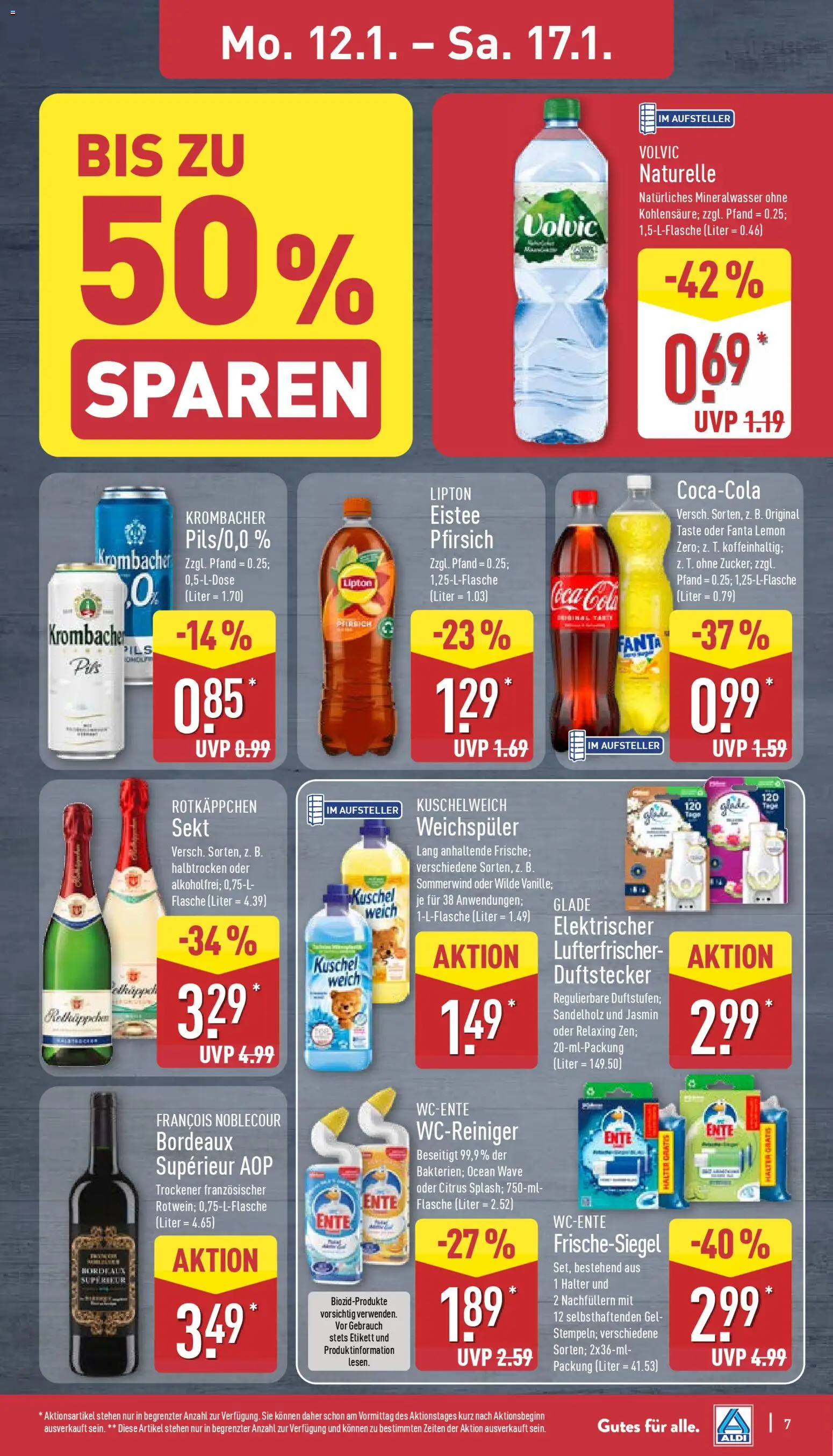 Aldi Prospekt 	 – gültig ab 12.01.2026 | Seite: 7 | Produkte: Sekt, Weichspüler, Krombacher, Volvic