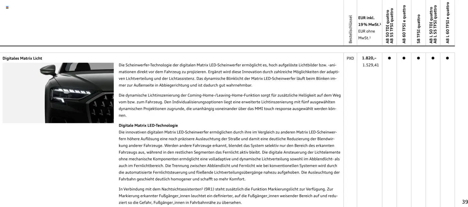 Audi A8 – gültig ab 28.10.2025 | Seite: 39