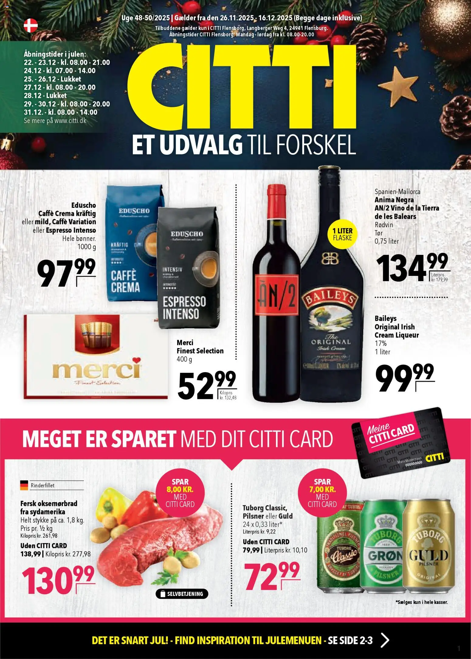 CITTI Markt - Dänemark-Werbung – gültig ab 26.11.2025 | Seite: 1 | Produkte: Merci, Baileys, Eduscho