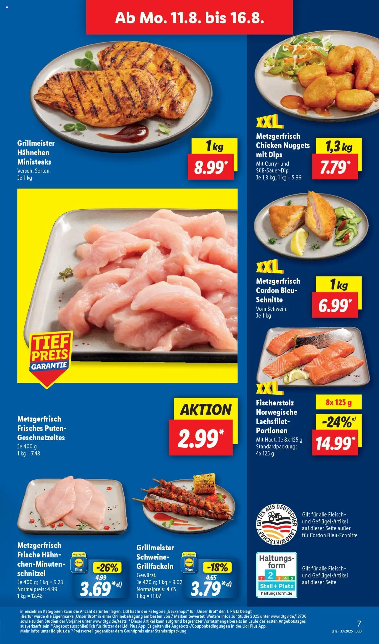 Lidl Prospekt 	 - gültig ab dem 11.08.2025 | Seite: 7 | Produkte: Hahnchen, Schnitzel, Brot, Fleisch