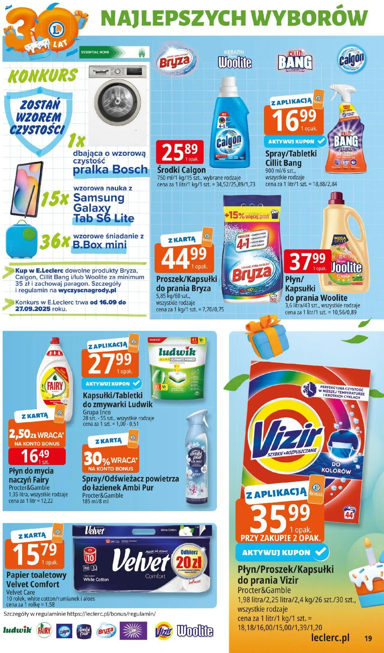 E.Leclerc Gazetka - Warszawa Jerozolimskie od 16.09.2025 | Strona: 19 | Produkty: Karta, Calgon, Pralka, Aloes