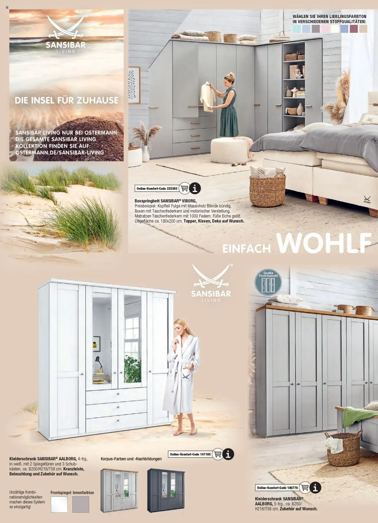 Ostermann Sansibar Living  – gültig ab 01.01.2025 | Seite: 20 | Produkte: Kleiderschrank, Boxspringbett