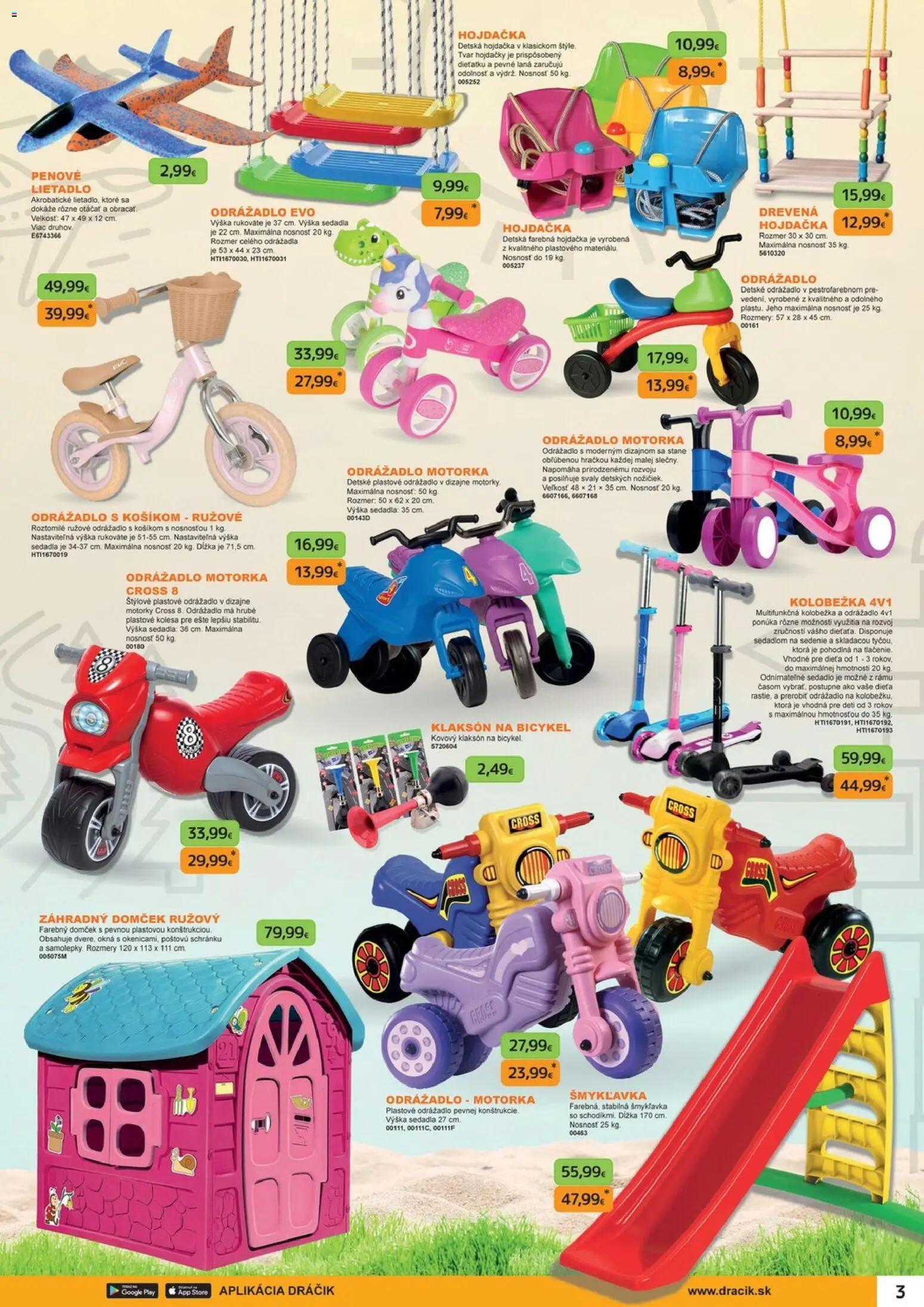 Nové Dráčik akcie – leták je platný od 16.04.2026 | Strana: 3 | Produkty: Záhradný domček, Detská hojdačka, Hojdačka