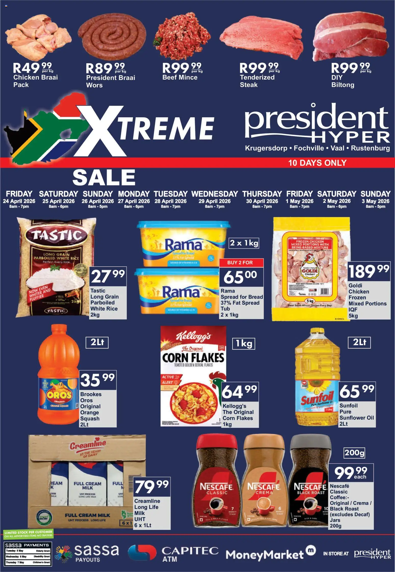 New President Hyper catalogue – valid from 24.04.2026 | Page: 1 | Products: Steak, Milk, Oil, Bread