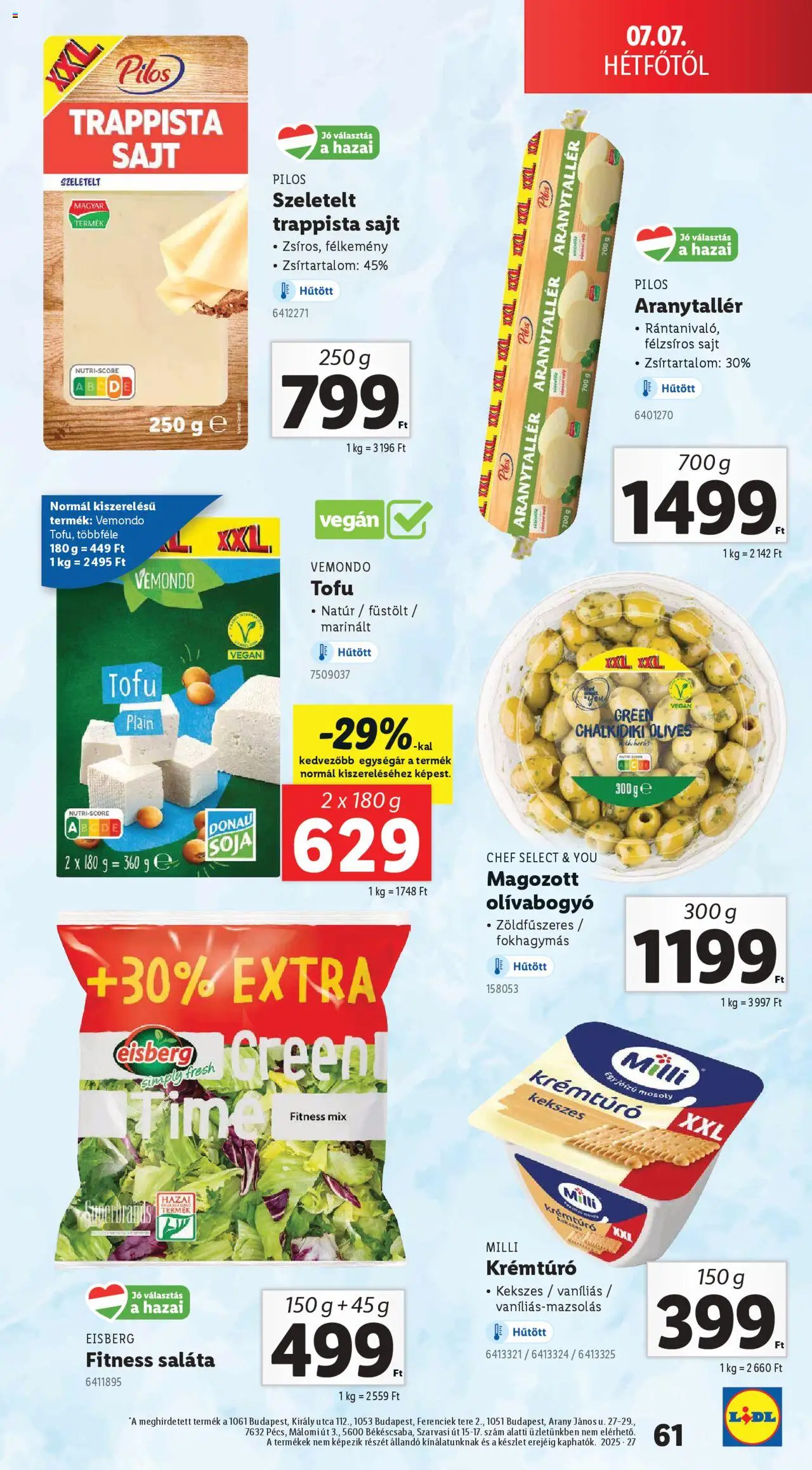 Lidl akciós ujság - amely érvényes a következő dátumtól: 03.07.2025 | Oldal: 61 | Termékek: Sajt, Trappista sajt, Saláta, Olívabogyó